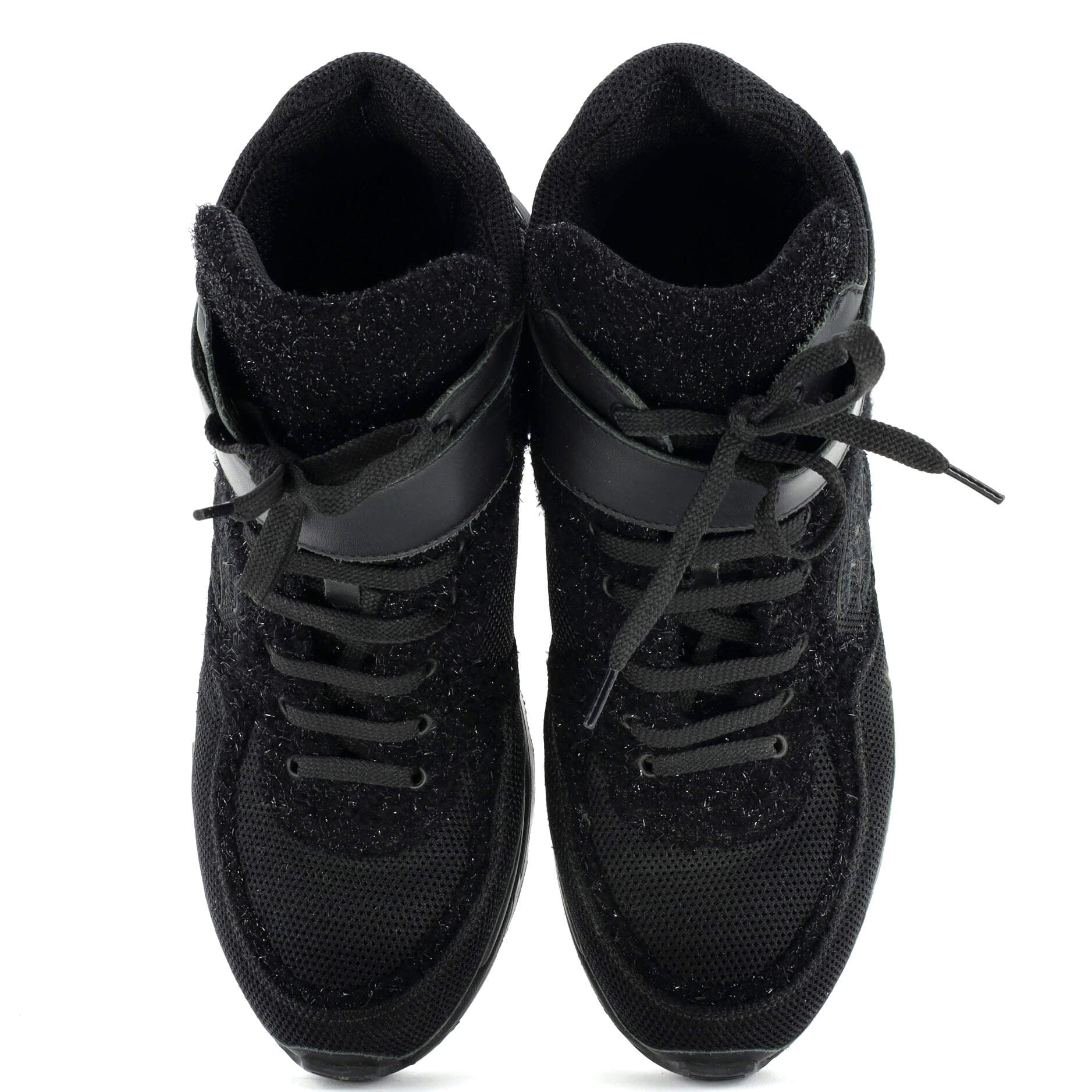 Women's CC High-Top Wedge Sneakers Mesh and Glitter Fabric