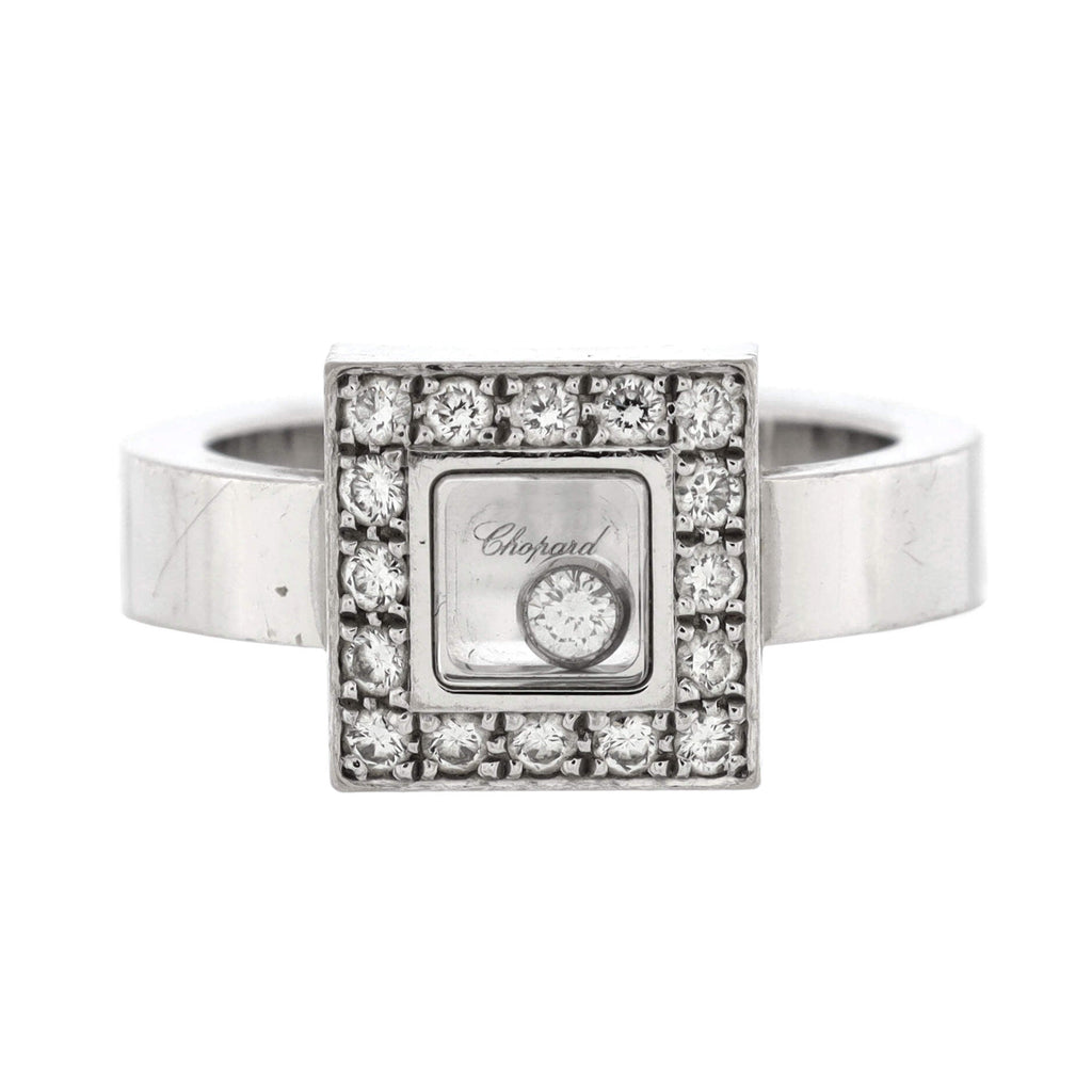Happy Diamonds Icons Square Ring 18K White Gold with Diamonds and 1 Floating Diamond