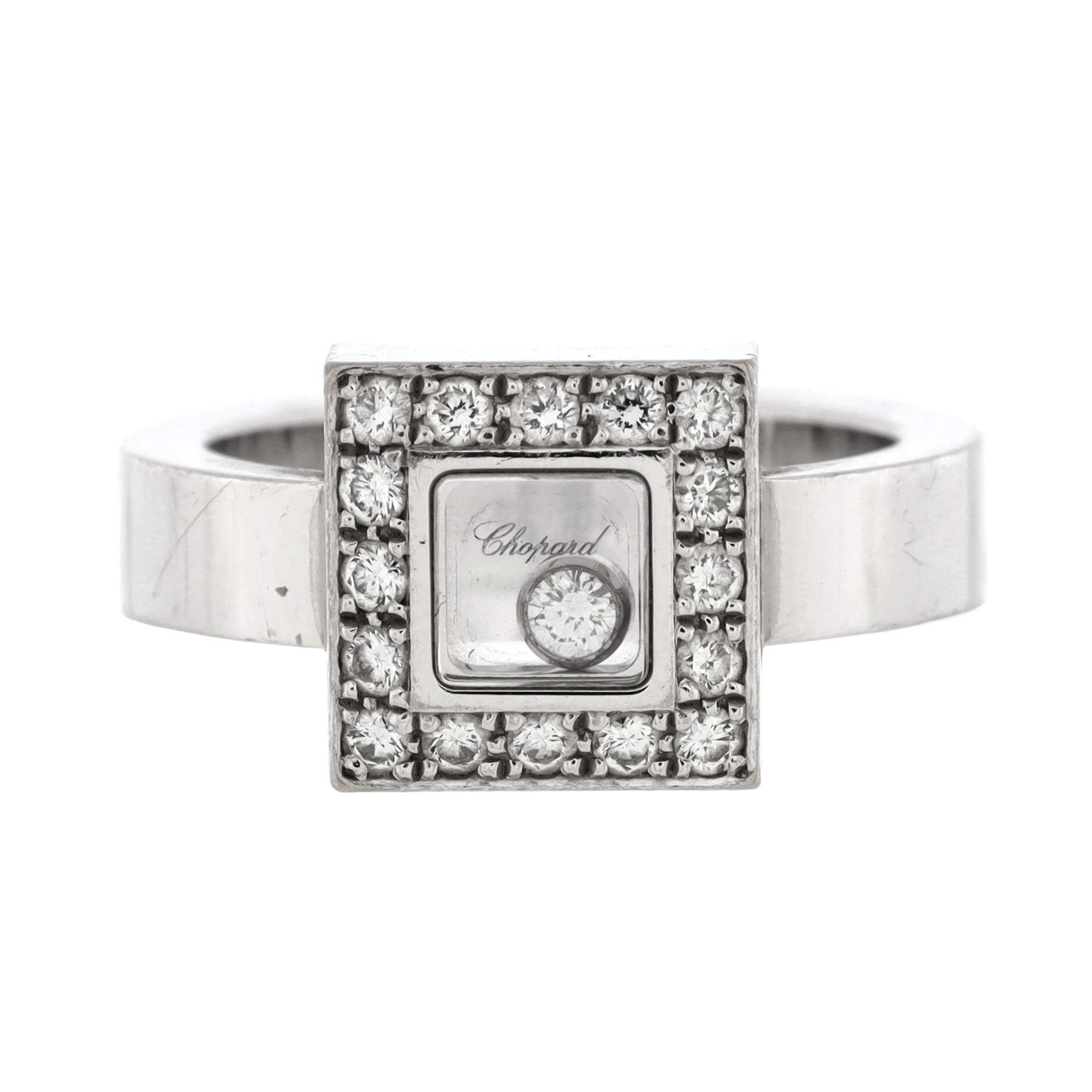 Happy Diamonds Icons Square Ring 18K White Gold with Diamonds and 1 Floating Diamond