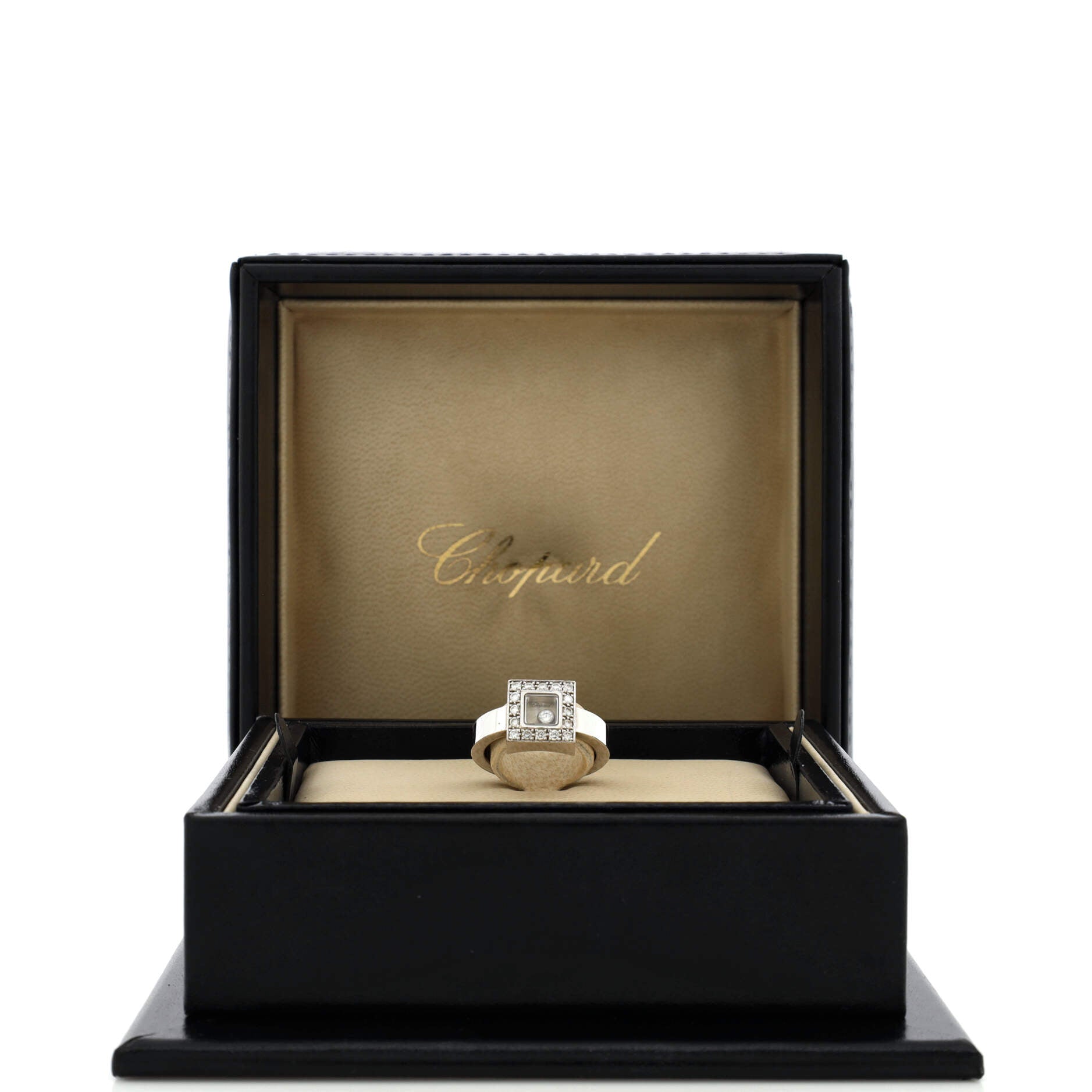 Happy Diamonds Icons Square Ring 18K White Gold with Diamonds and 1 Floating Diamond