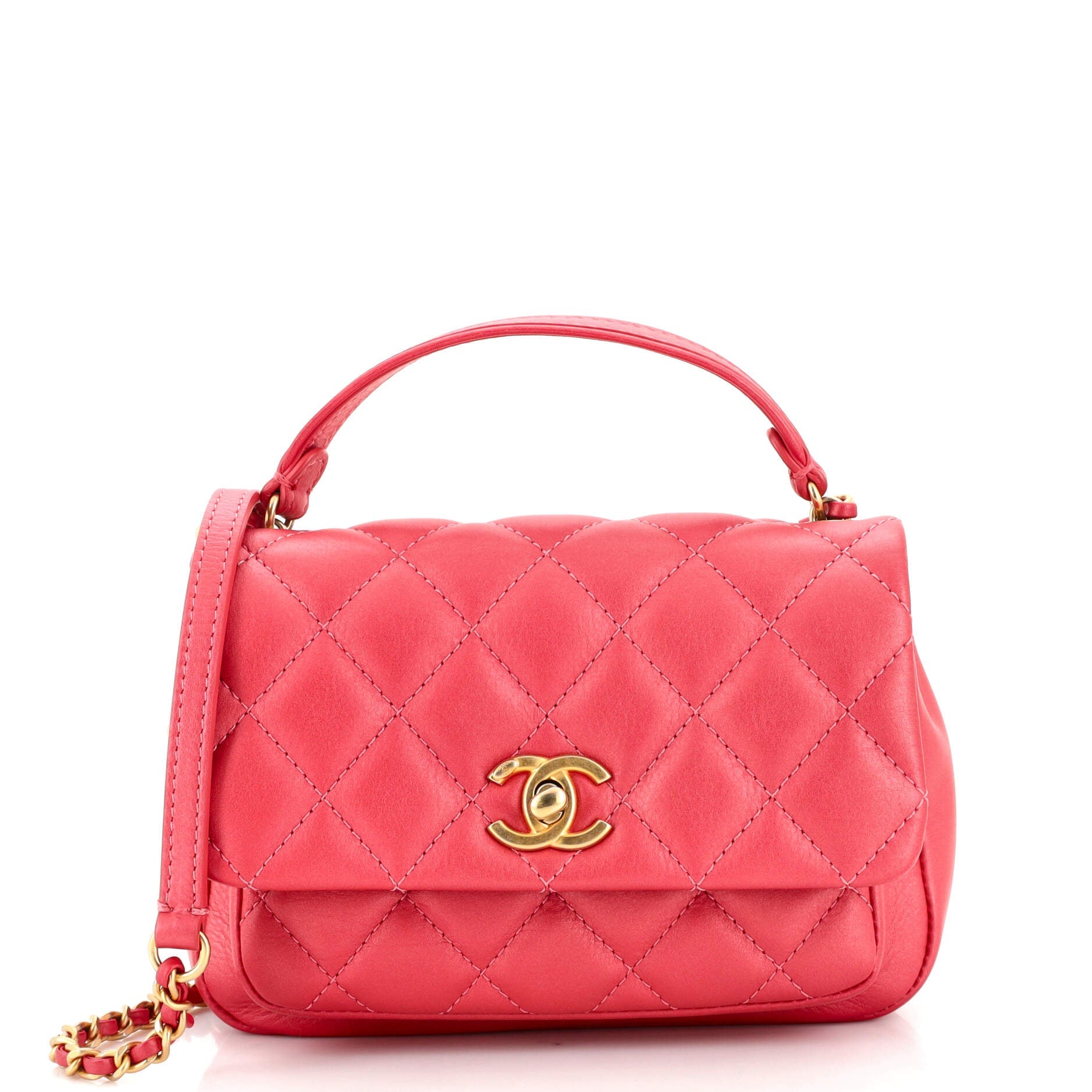 Front Pocket Top Handle Flap Bag Quilted Calfskin Mini