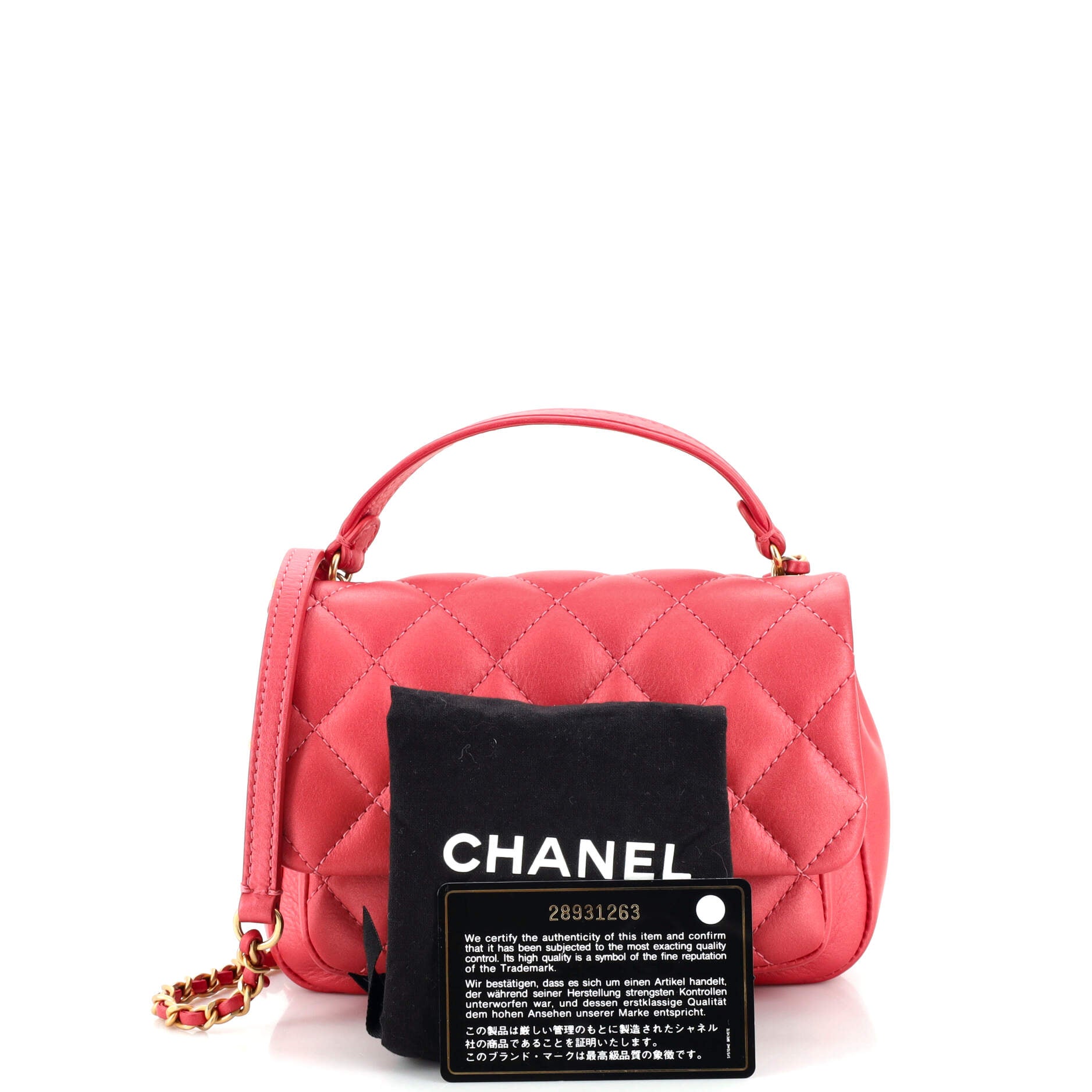 Front Pocket Top Handle Flap Bag Quilted Calfskin Mini