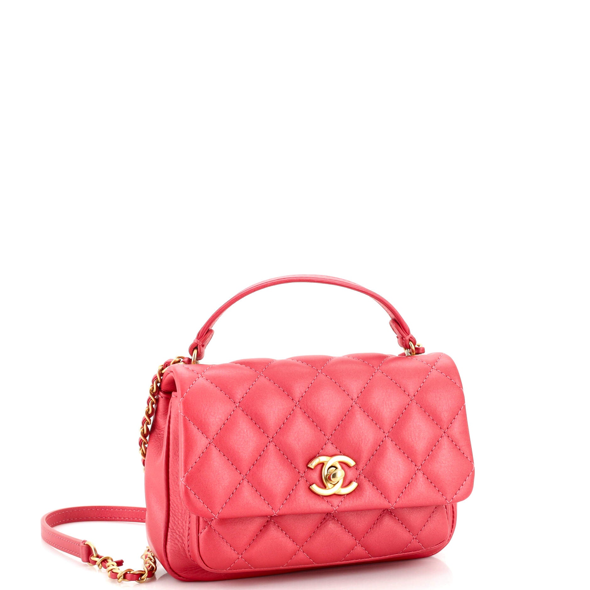 Front Pocket Top Handle Flap Bag Quilted Calfskin Mini