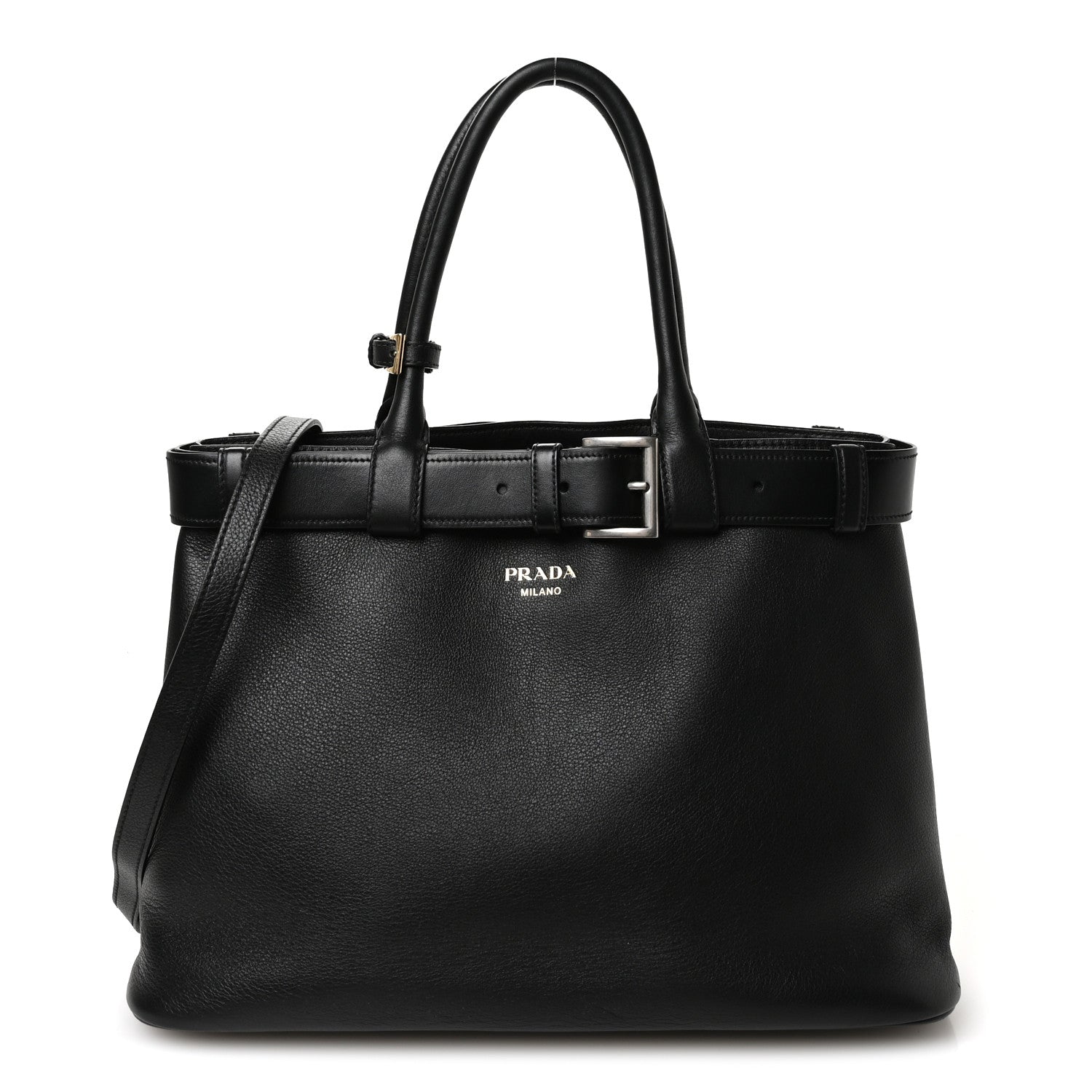 Soft Grain Calfskin Large Buckle Bag With Belt Black