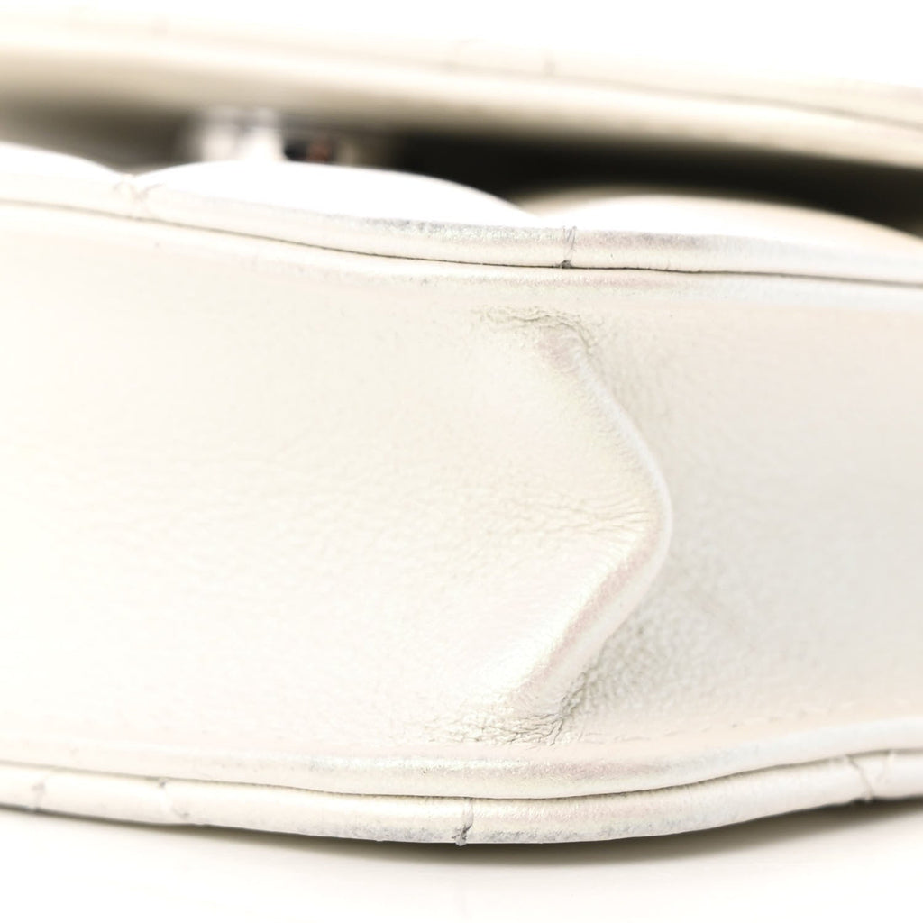 Iridescent Lambskin Quilted Coco Bow Clutch With Chain White