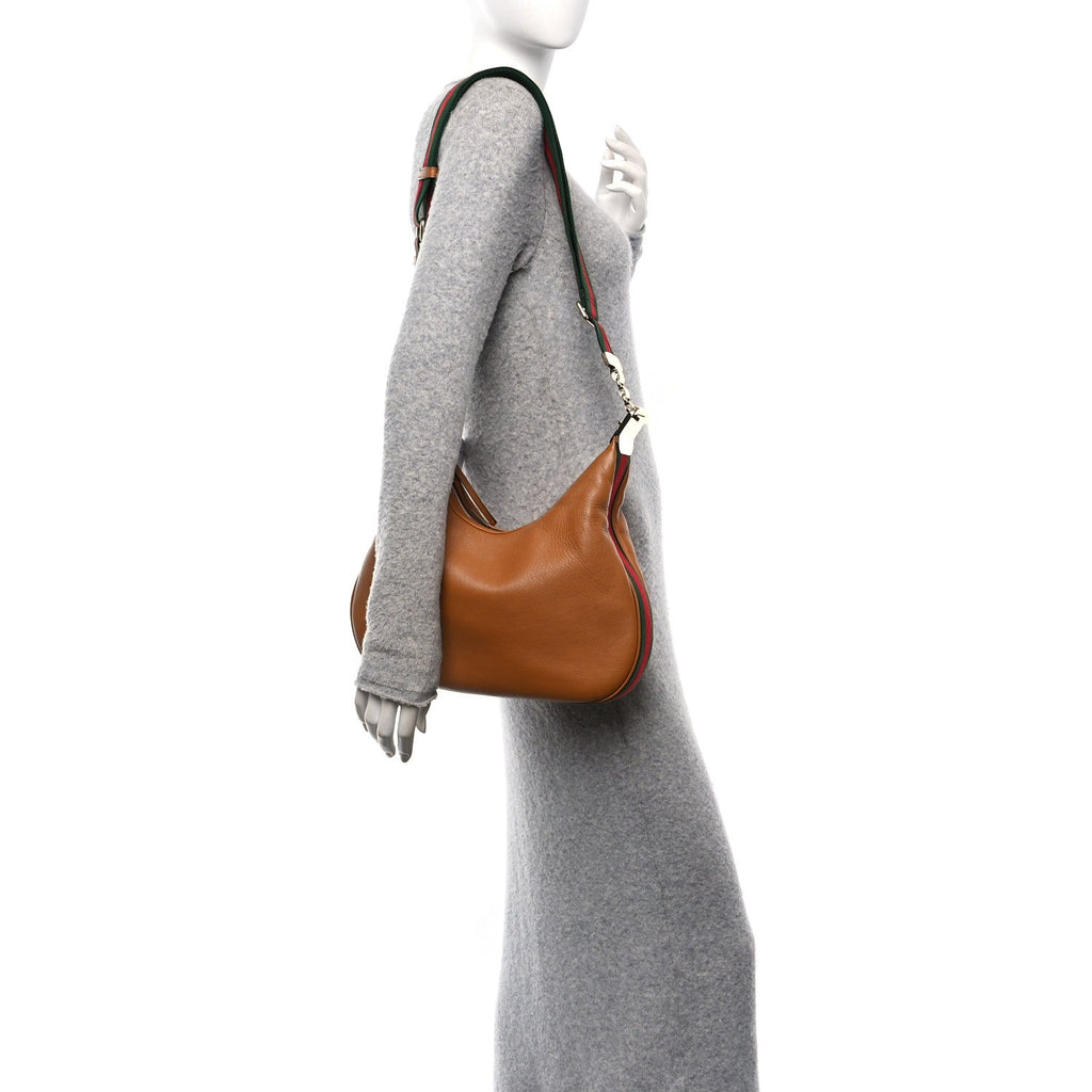 Aria Calfskin Web Large Attache Shoulder Bag Dark Orange