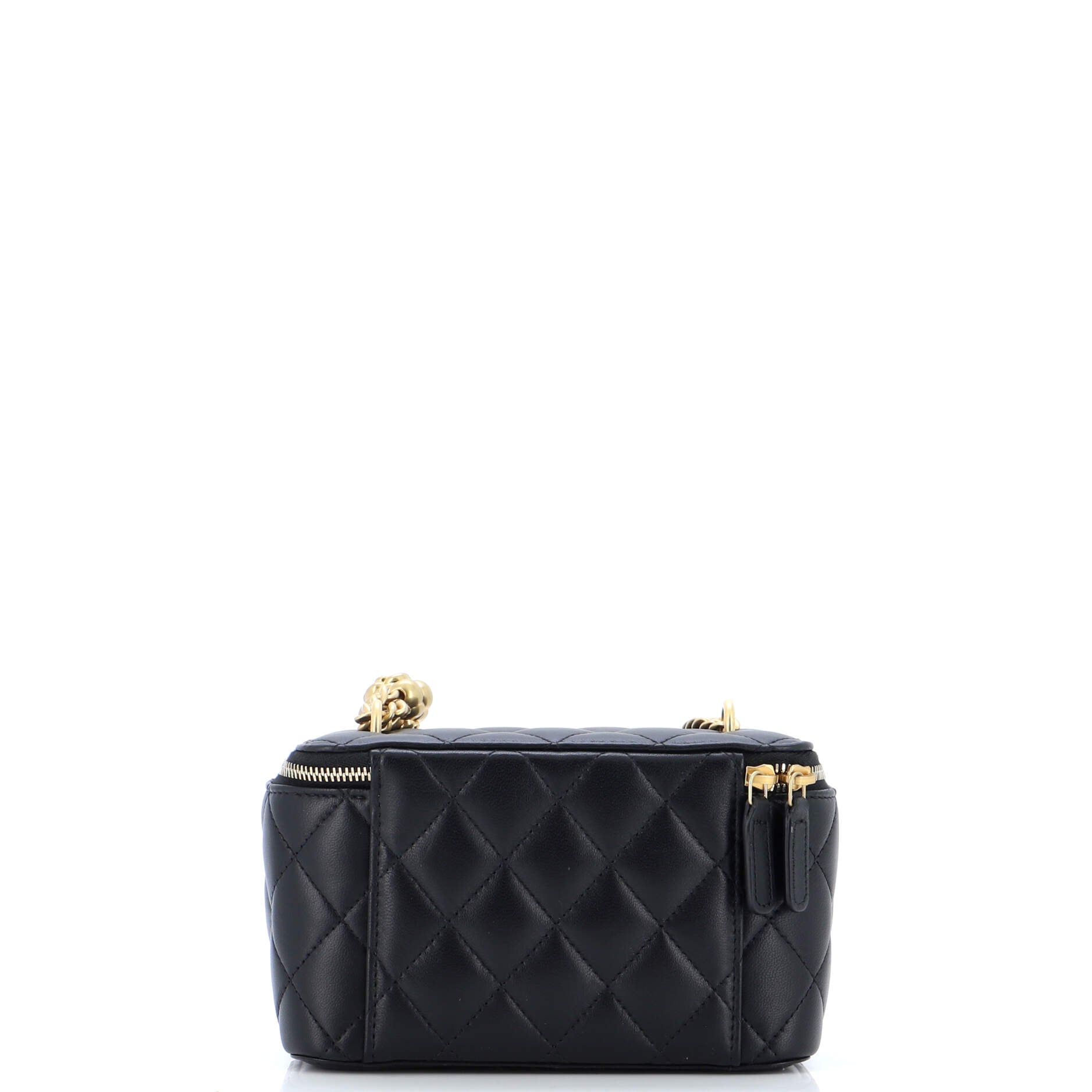 Sweet Camellia Adjustable Chain Vanity Case with Chain Quilted Lambskin Small