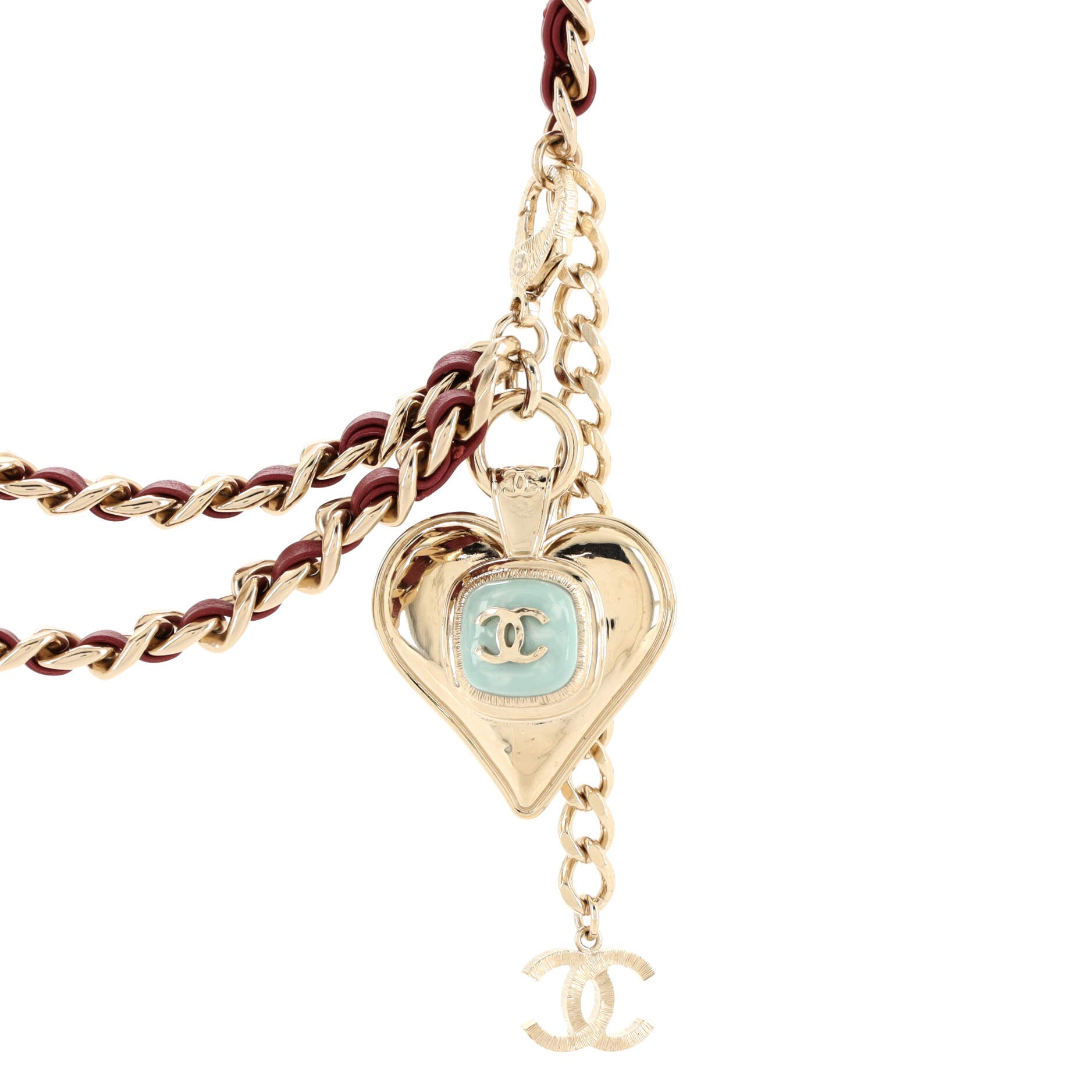 CC Heart Charm Chain Belt Leather with Resin and Metal 70