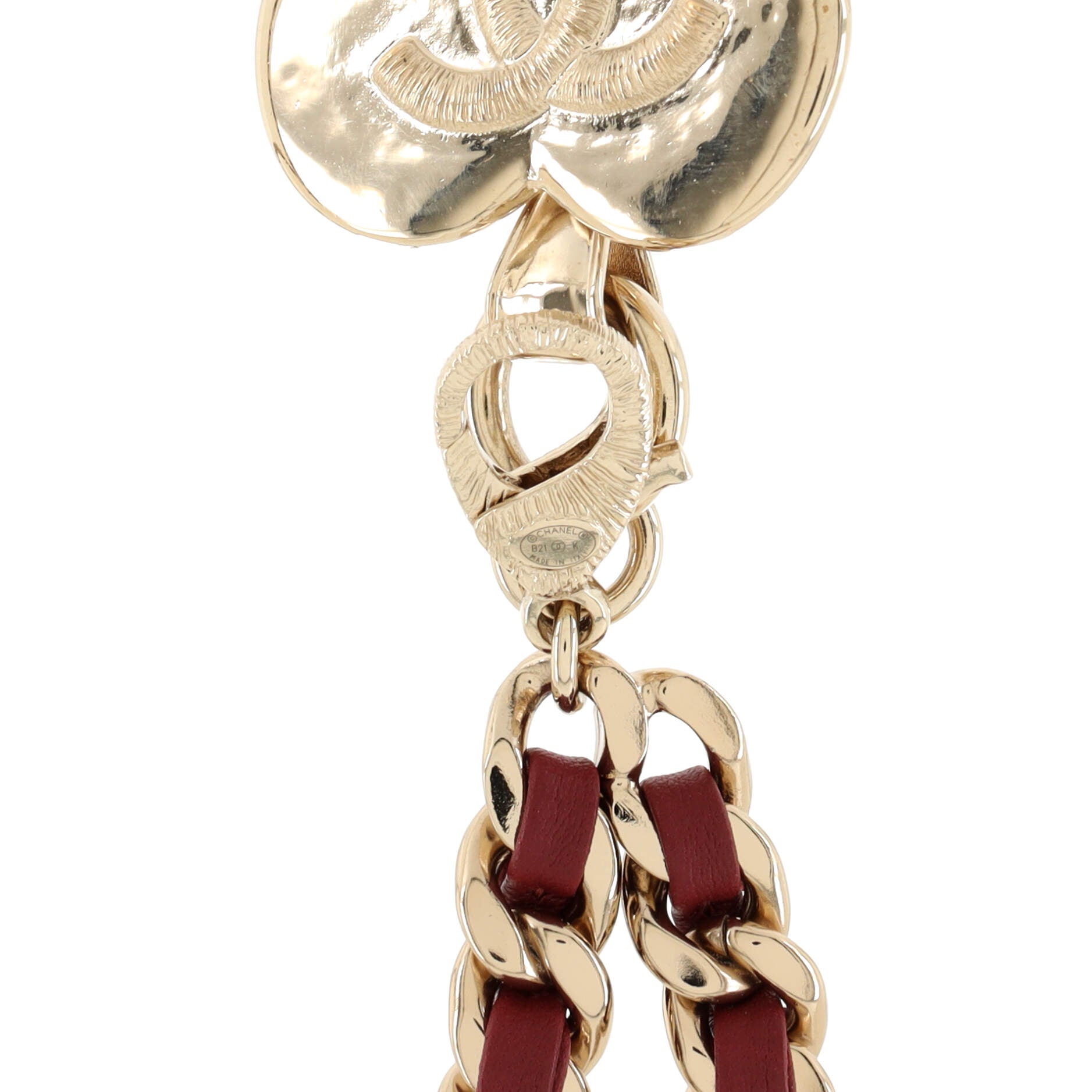 CC Heart Charm Chain Belt Leather with Resin and Metal 70