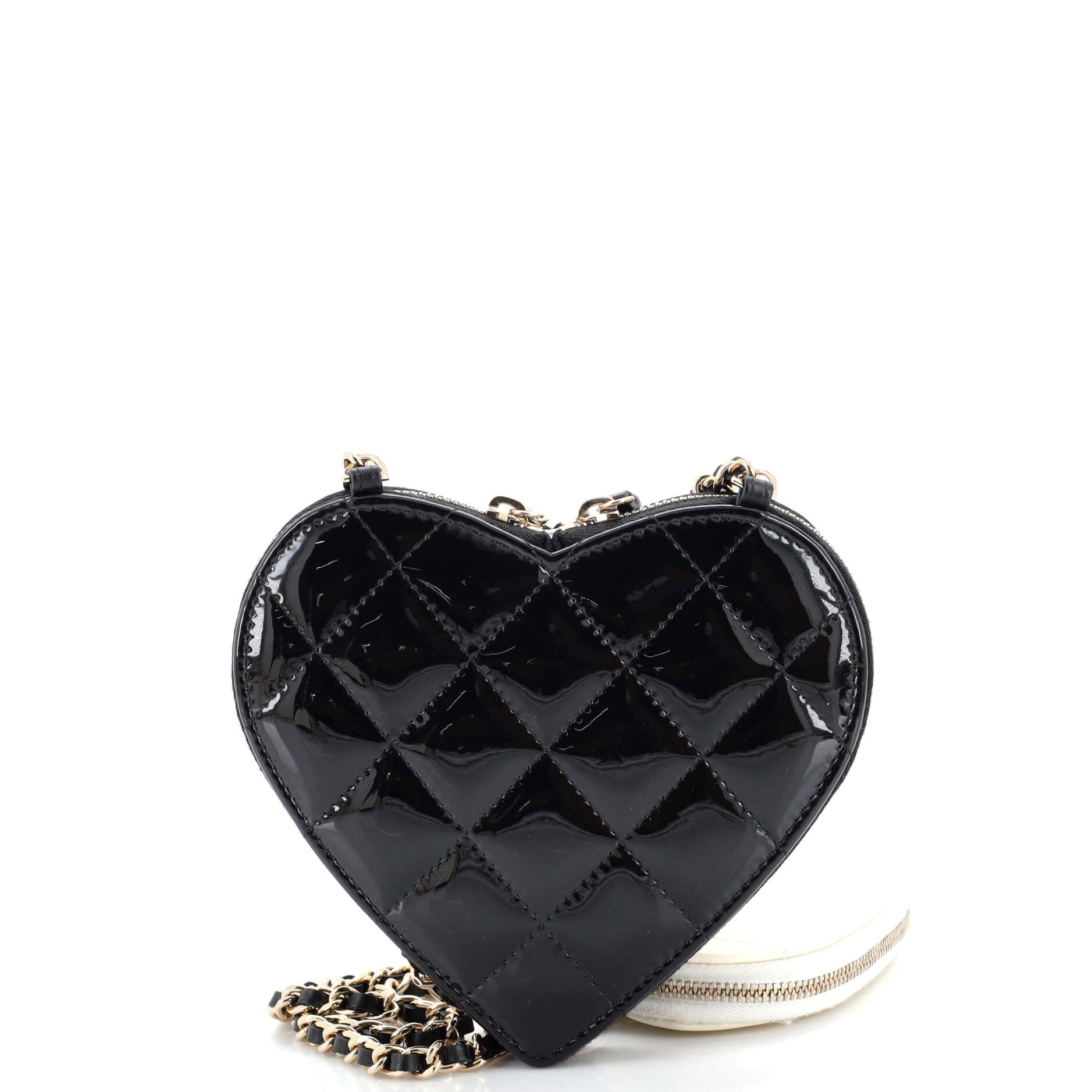 Double Heart Clutch with Chain Quilted Patent