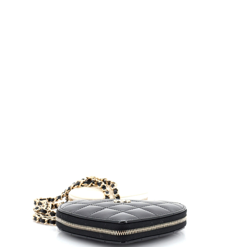 Double Heart Clutch with Chain Quilted Patent