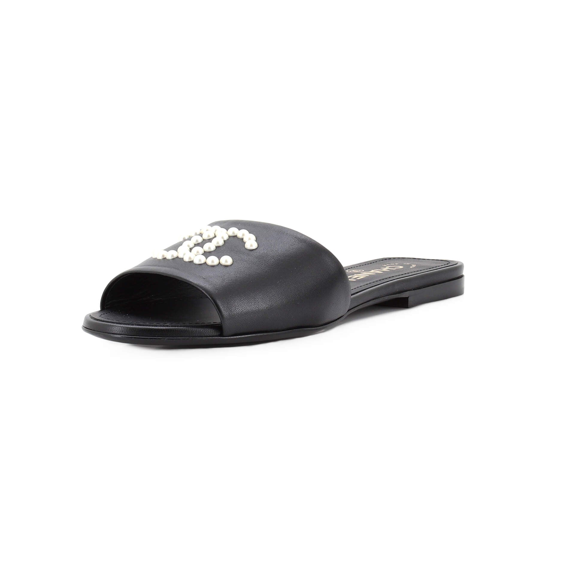 Women's CC Slide Sandals Leather with Faux Pearls