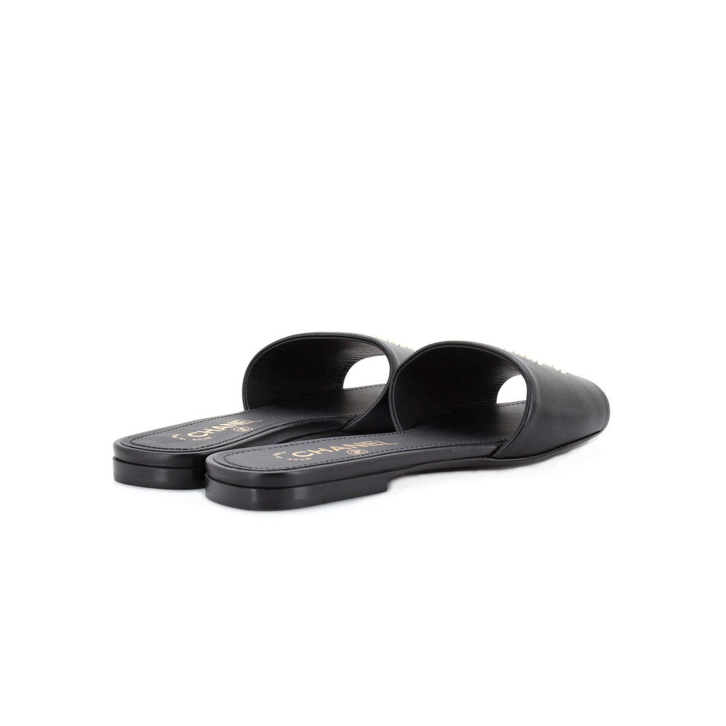 Women's CC Slide Sandals Leather with Faux Pearls