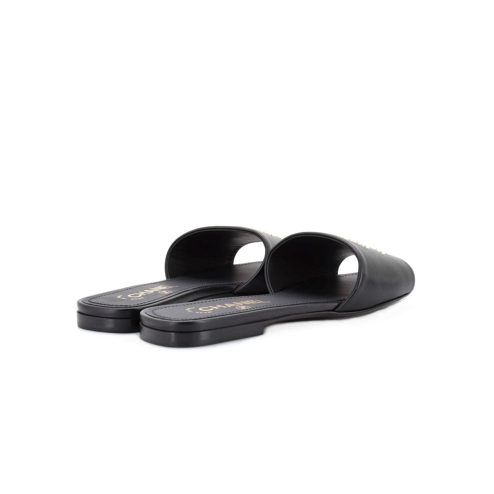 Women's CC Slide Sandals Leather with Faux Pearls