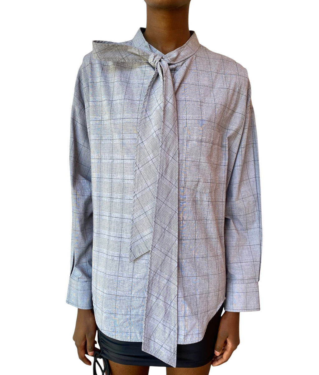 Balenciaga Grey Cotton Check Swing Oversized Logo Shirt - 36 / US 2