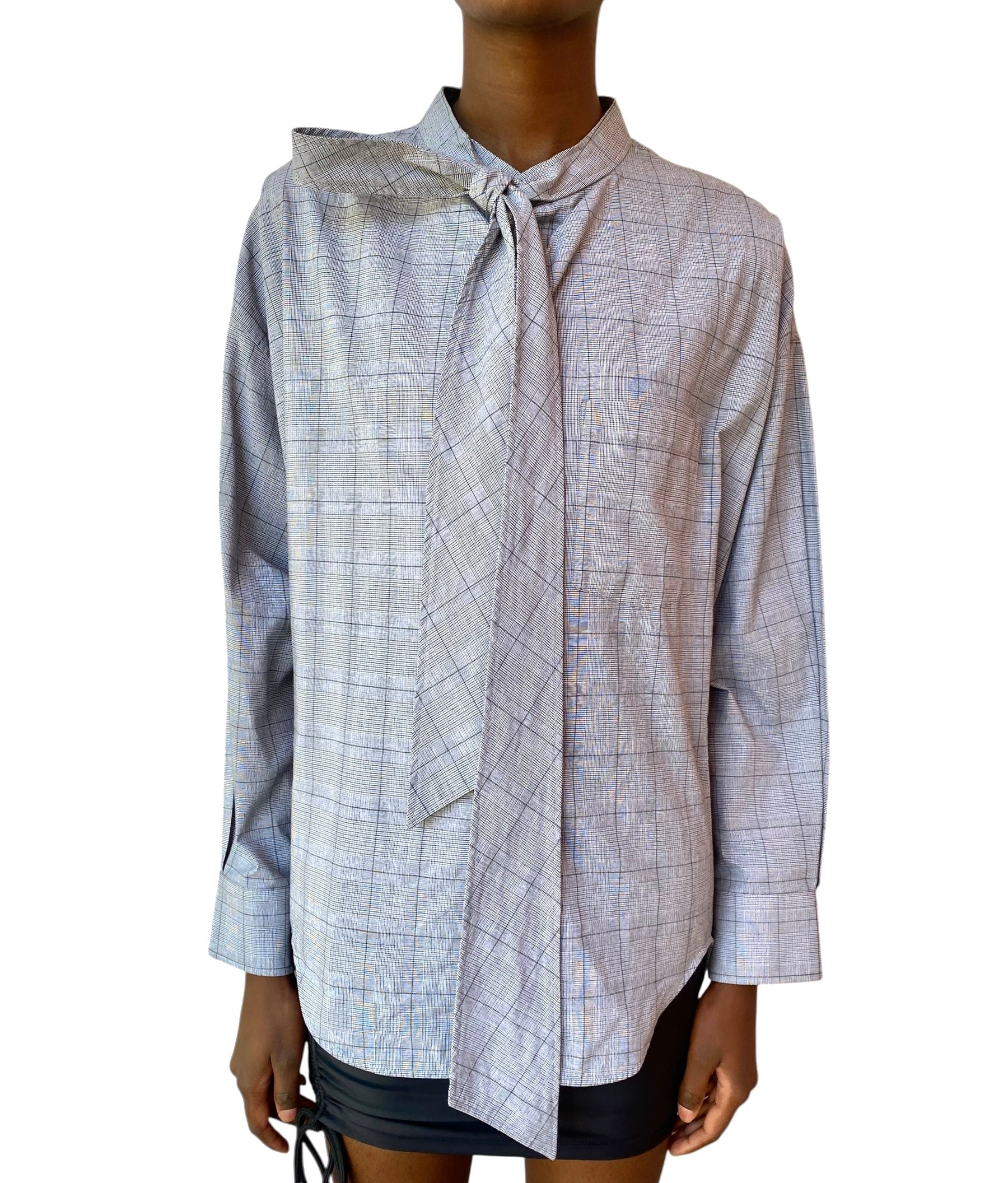 Balenciaga Grey Cotton Check Swing Oversized Logo Shirt - 36 / US 2