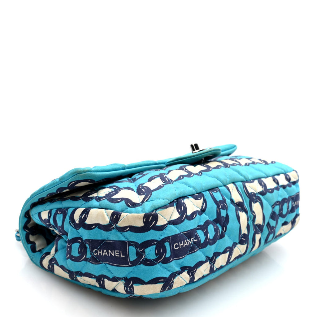 Silk Chain Printed Medium Single Flap Blue