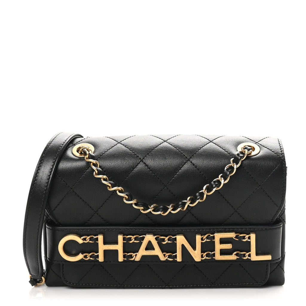 Calfskin Quilted Small Enchained Flap Black