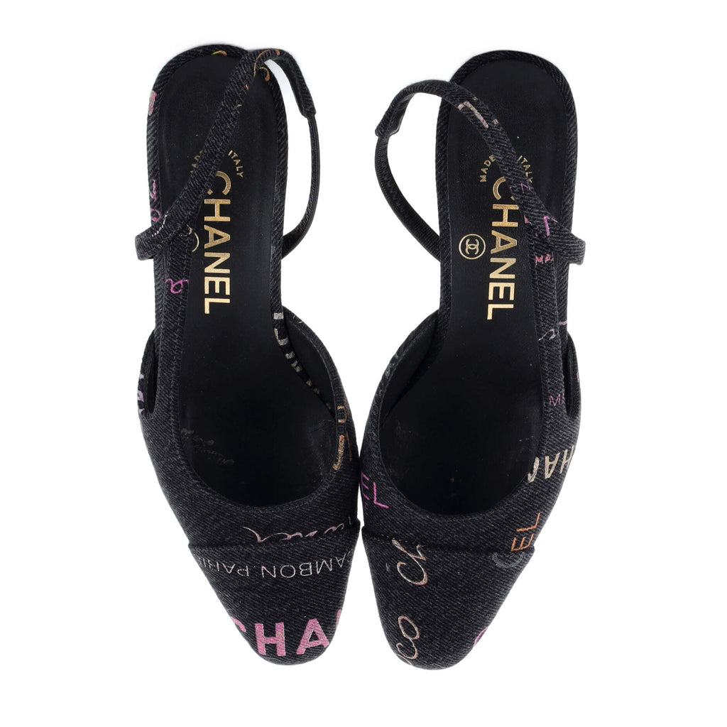 Women's Cap Toe Slingback Pumps Printed Denim