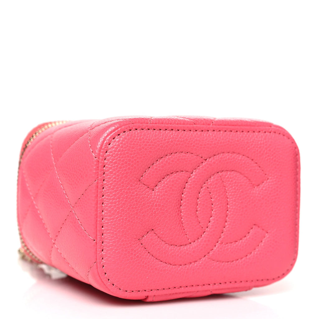 Caviar Quilted Mini Vanity Case With Chain Pink