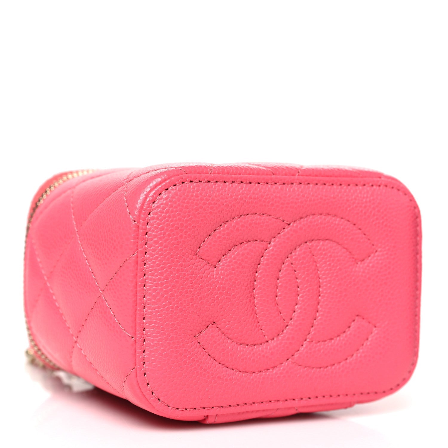 Caviar Quilted Mini Vanity Case With Chain Pink