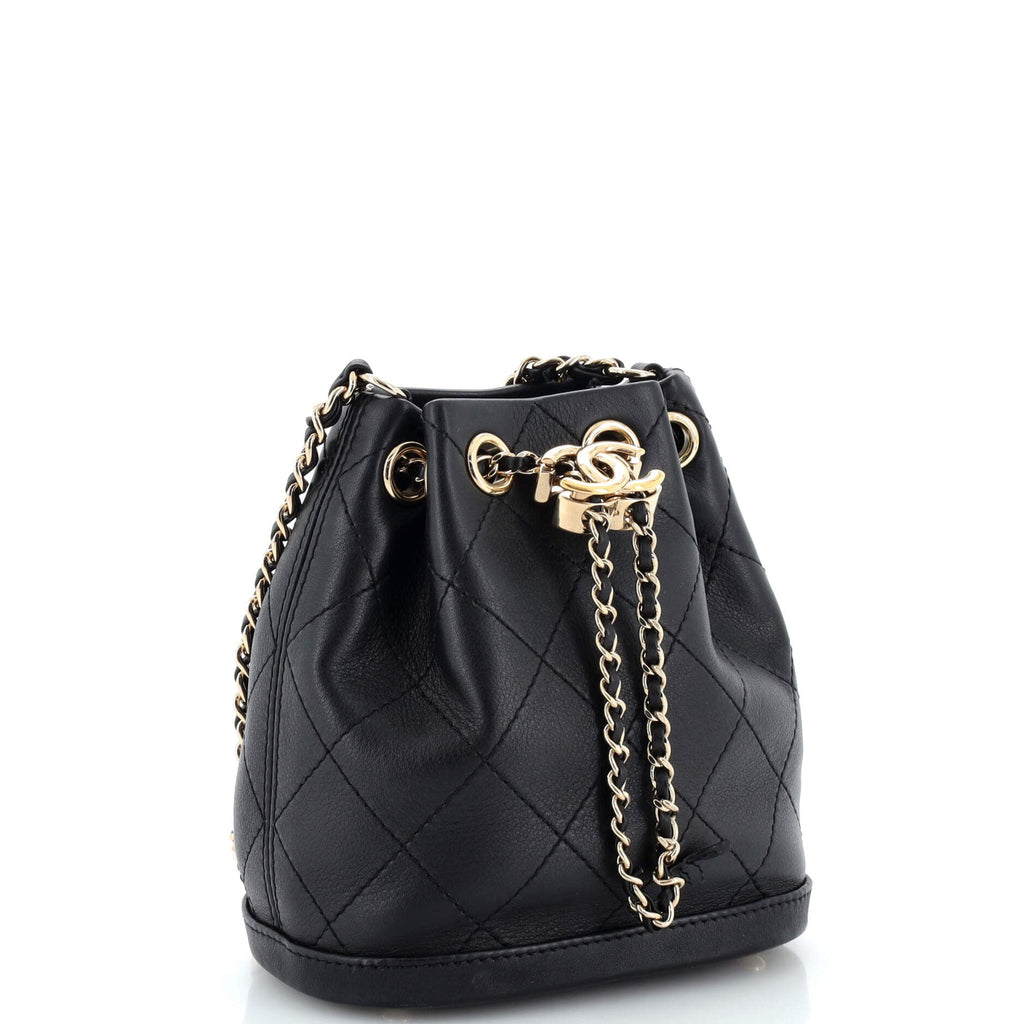 CC Drawstring Bucket Bag Quilted Calfskin Mini