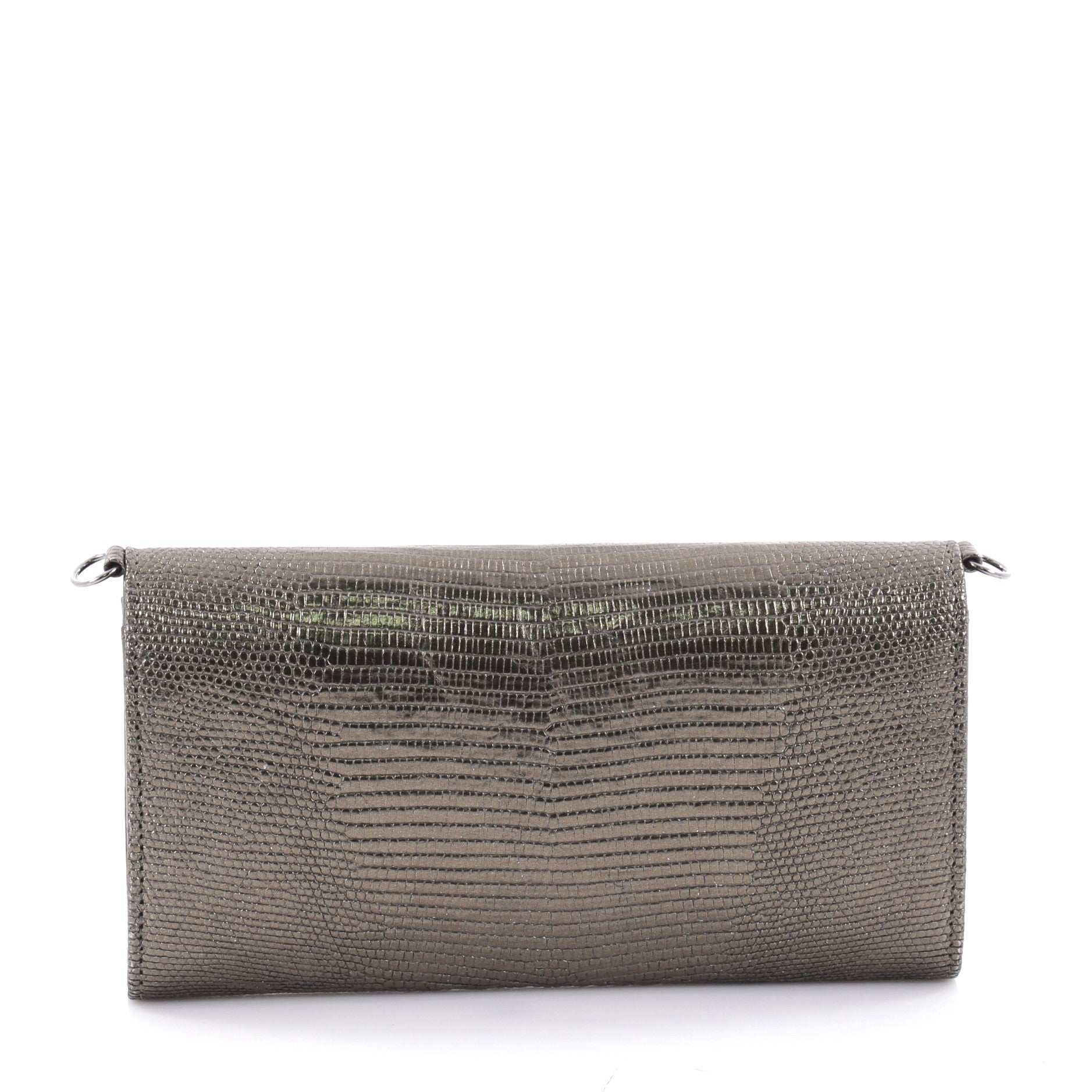 Wallet On Chain Clutch Iridescent Lizard Embossed Leather
