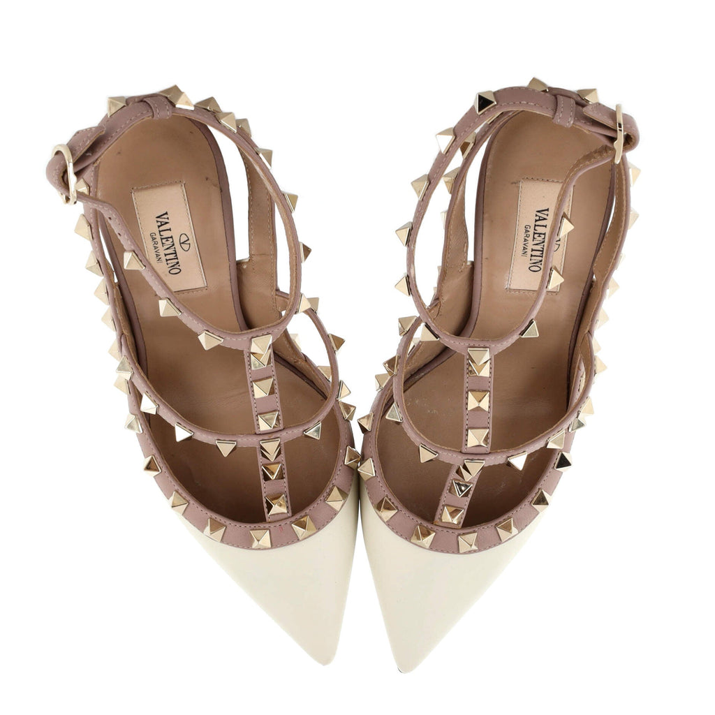 Women's Rockstud Ankle Strap Pumps Leather 100