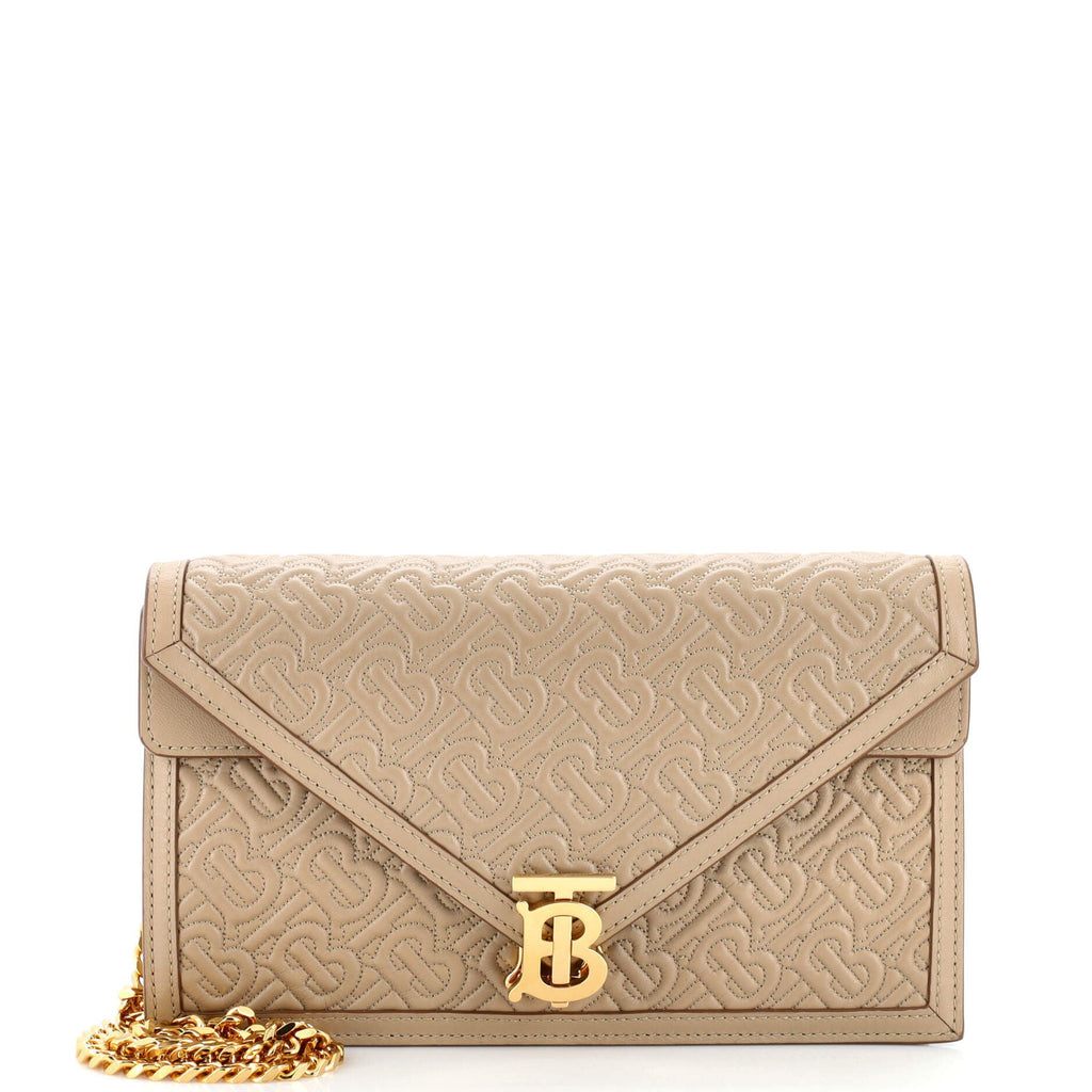 TB Envelope Chain Clutch Monogram Embossed Leather Small