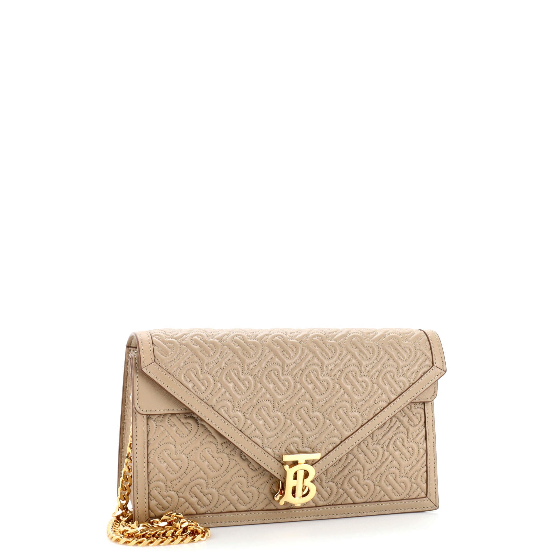 TB Envelope Chain Clutch Monogram Embossed Leather Small