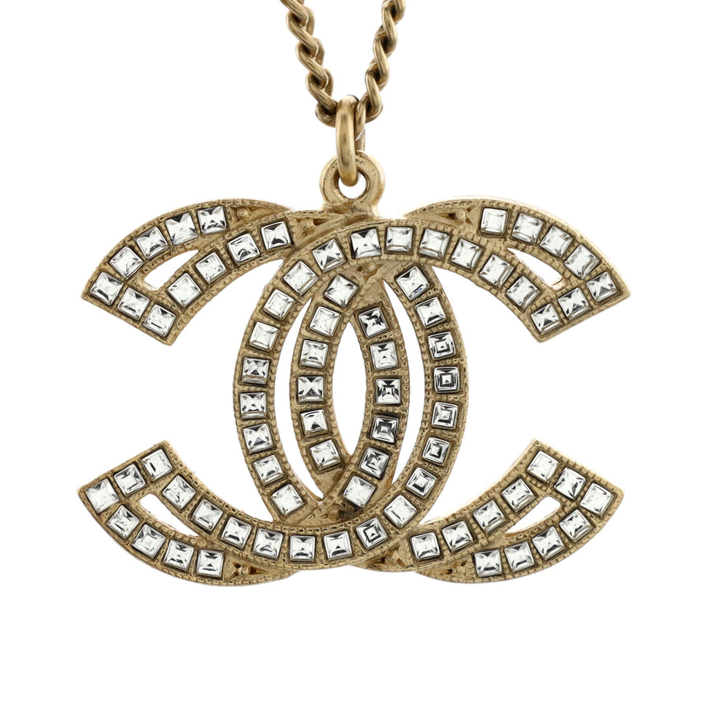 CC Pendant Necklace Metal with Crystals