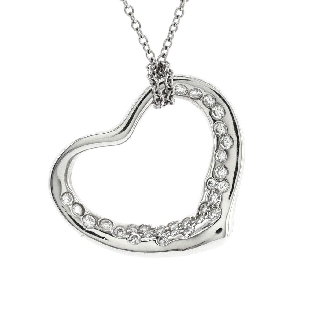 Elsa Peretti Open Heart Pendant Necklace Platinum with Diamonds 22mm