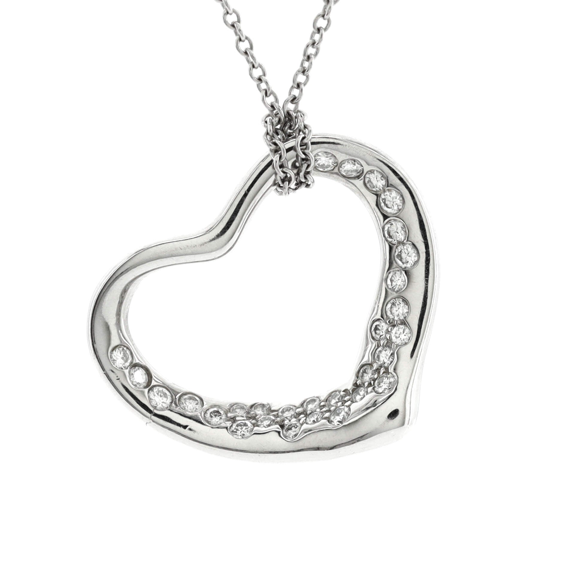 Elsa Peretti Open Heart Pendant Necklace Platinum with Diamonds 22mm