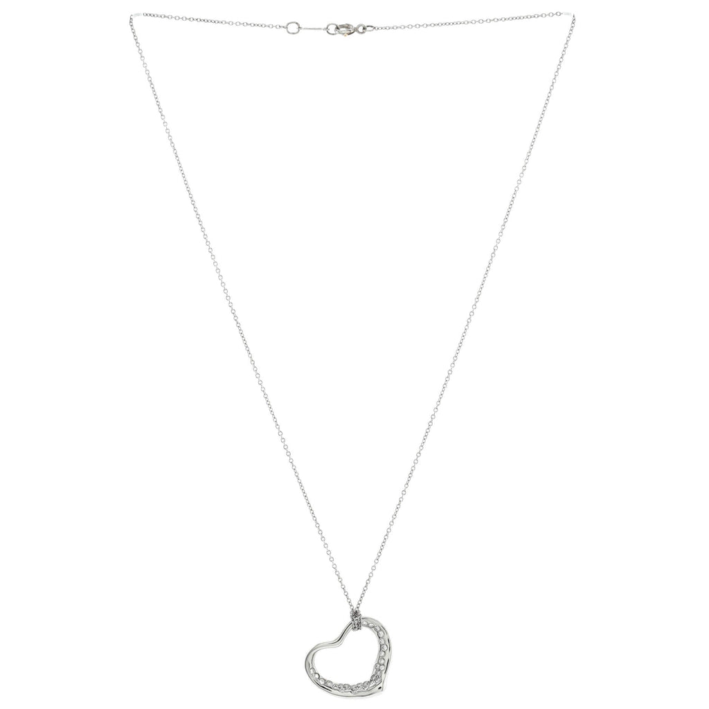 Elsa Peretti Open Heart Pendant Necklace Platinum with Diamonds 22mm