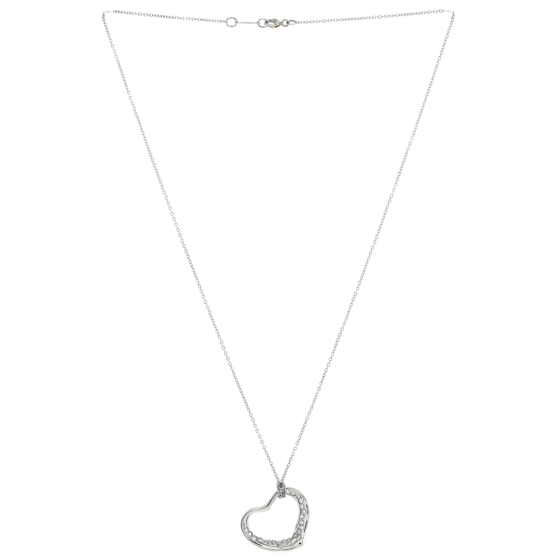 Elsa Peretti Open Heart Pendant Necklace Platinum with Diamonds 22mm