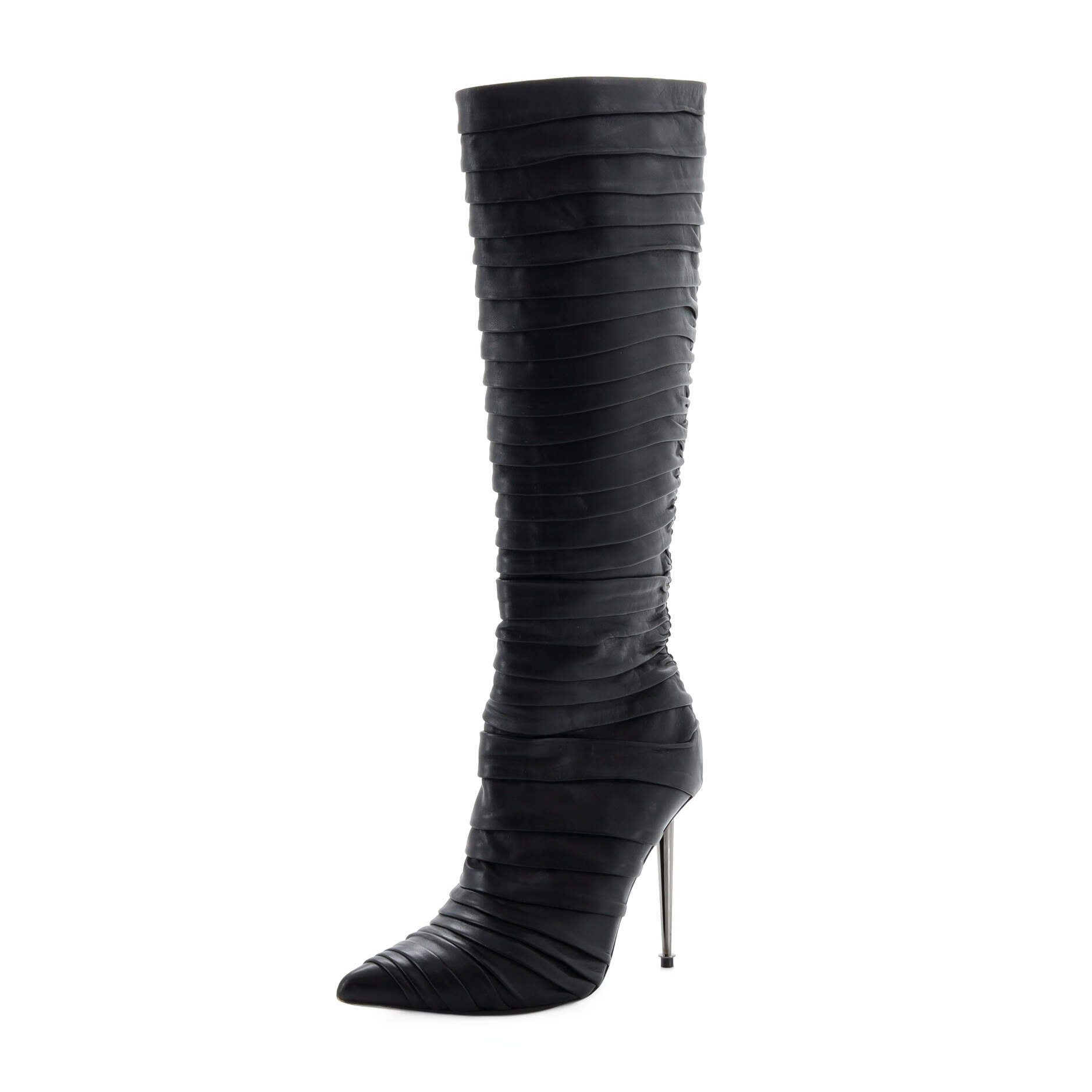 Women's Knee High Heeled Boots Pleated Leather