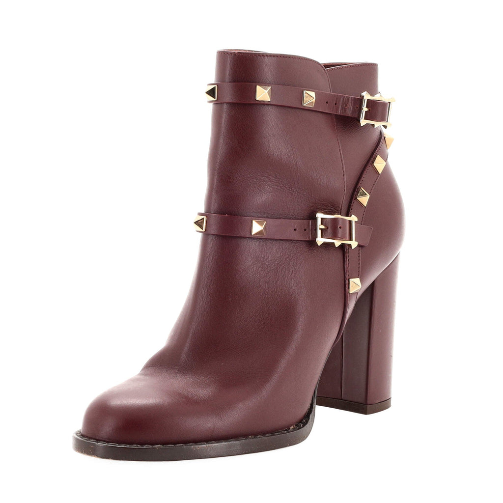 Women's Rockstud Buckle Block Heel Ankle Boots Leather