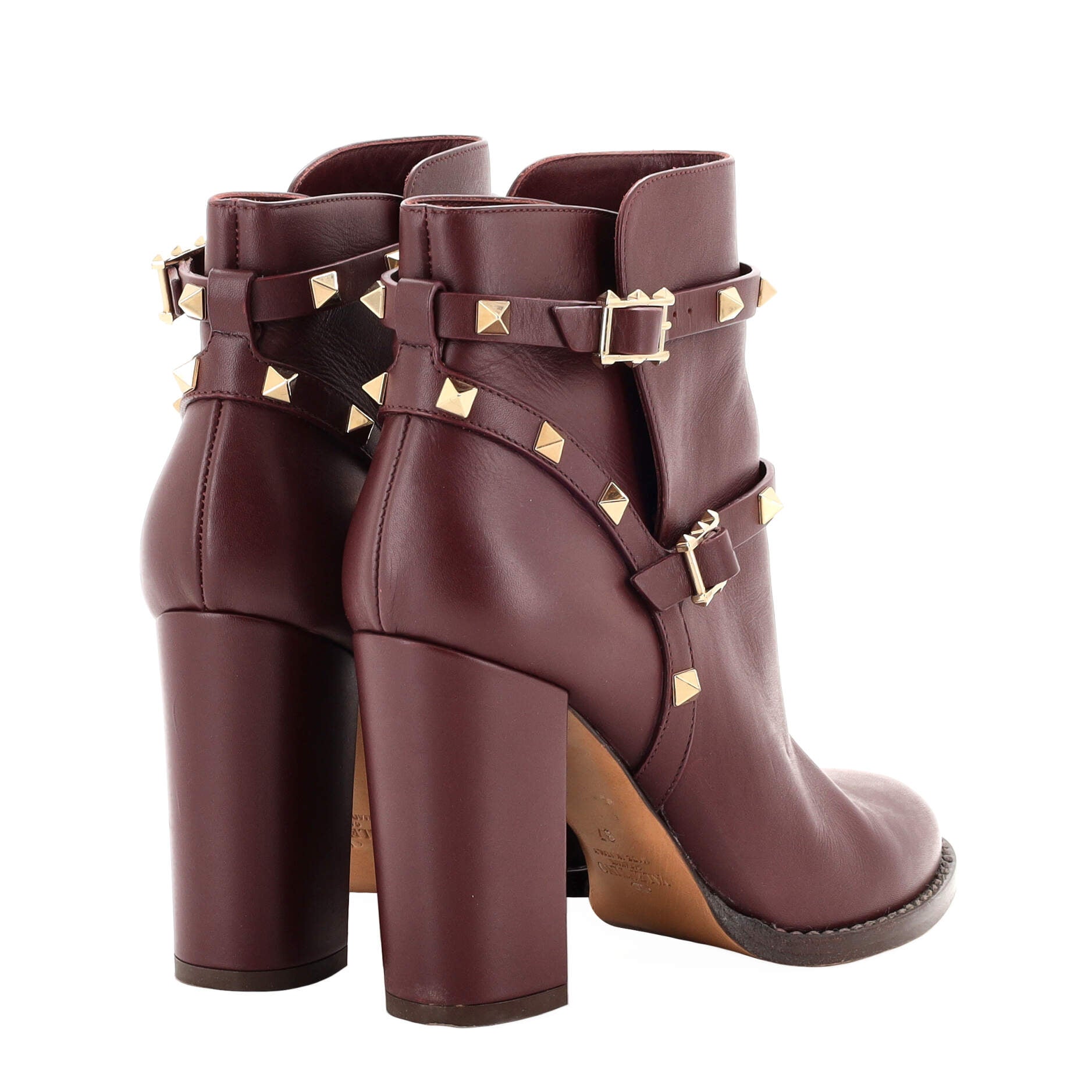 Women's Rockstud Buckle Block Heel Ankle Boots Leather