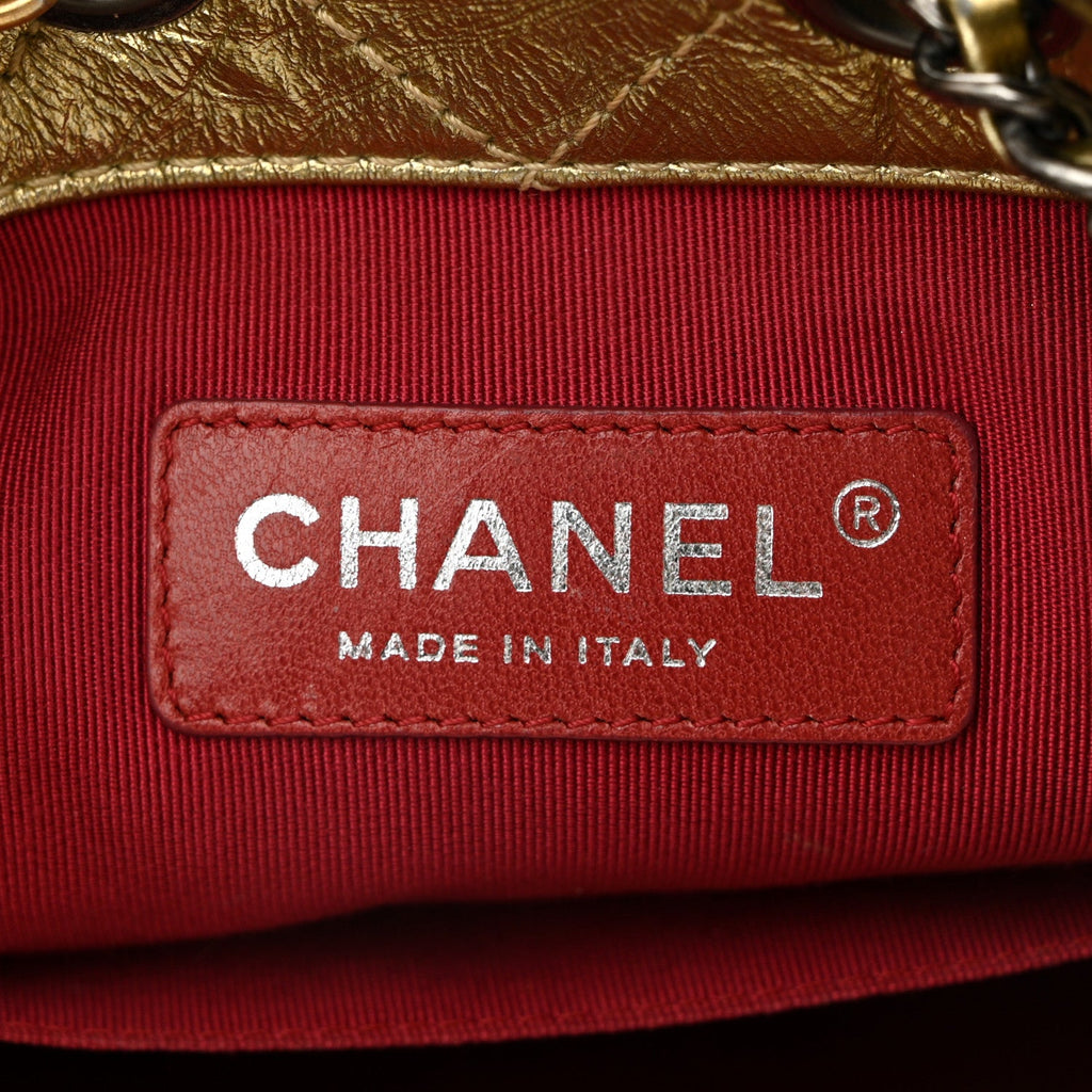 Metallic Lambskin Small Quilted Gabrielle Backpack Gold