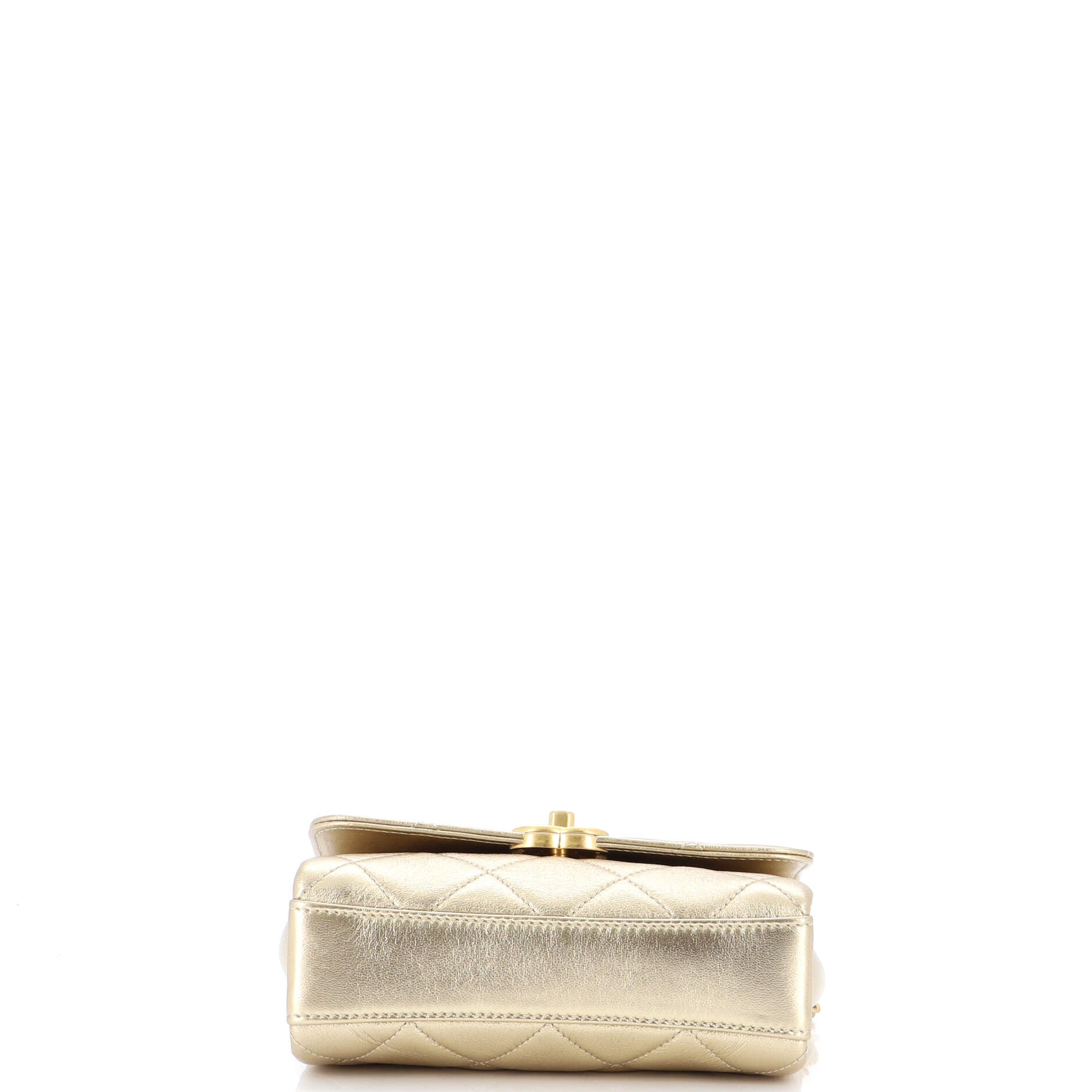 Crystal Logo Letters Chain Handle Flap Bag Quilted Lambskin Mini