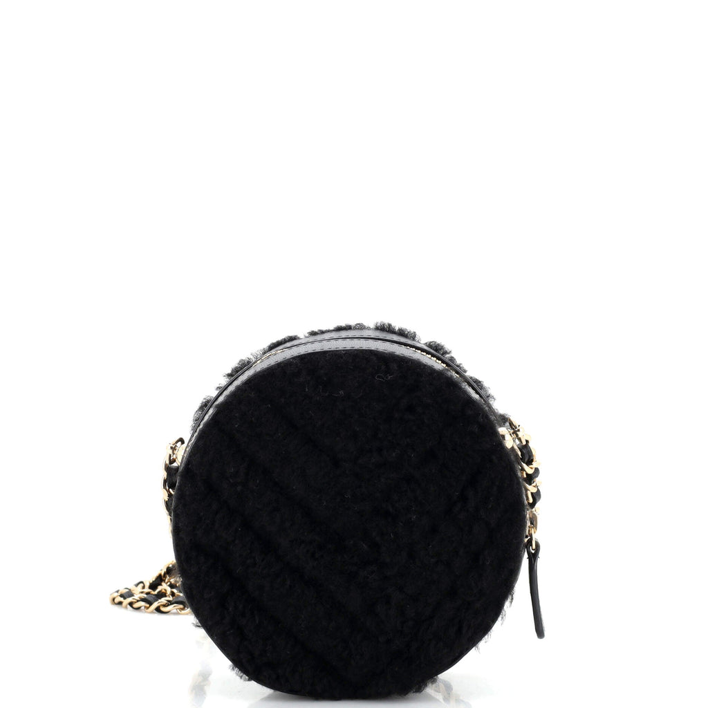 Round Clutch with Chain Chevron Shearling Mini