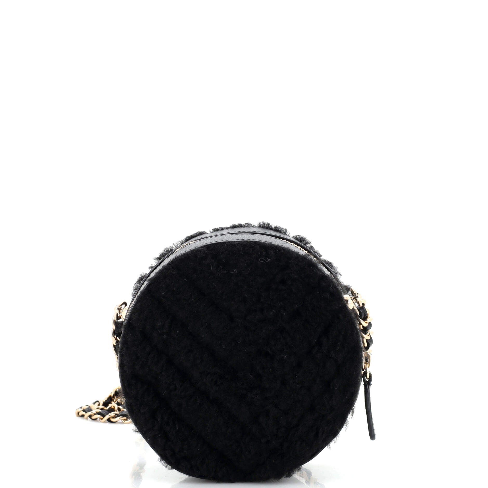 Round Clutch with Chain Chevron Shearling Mini