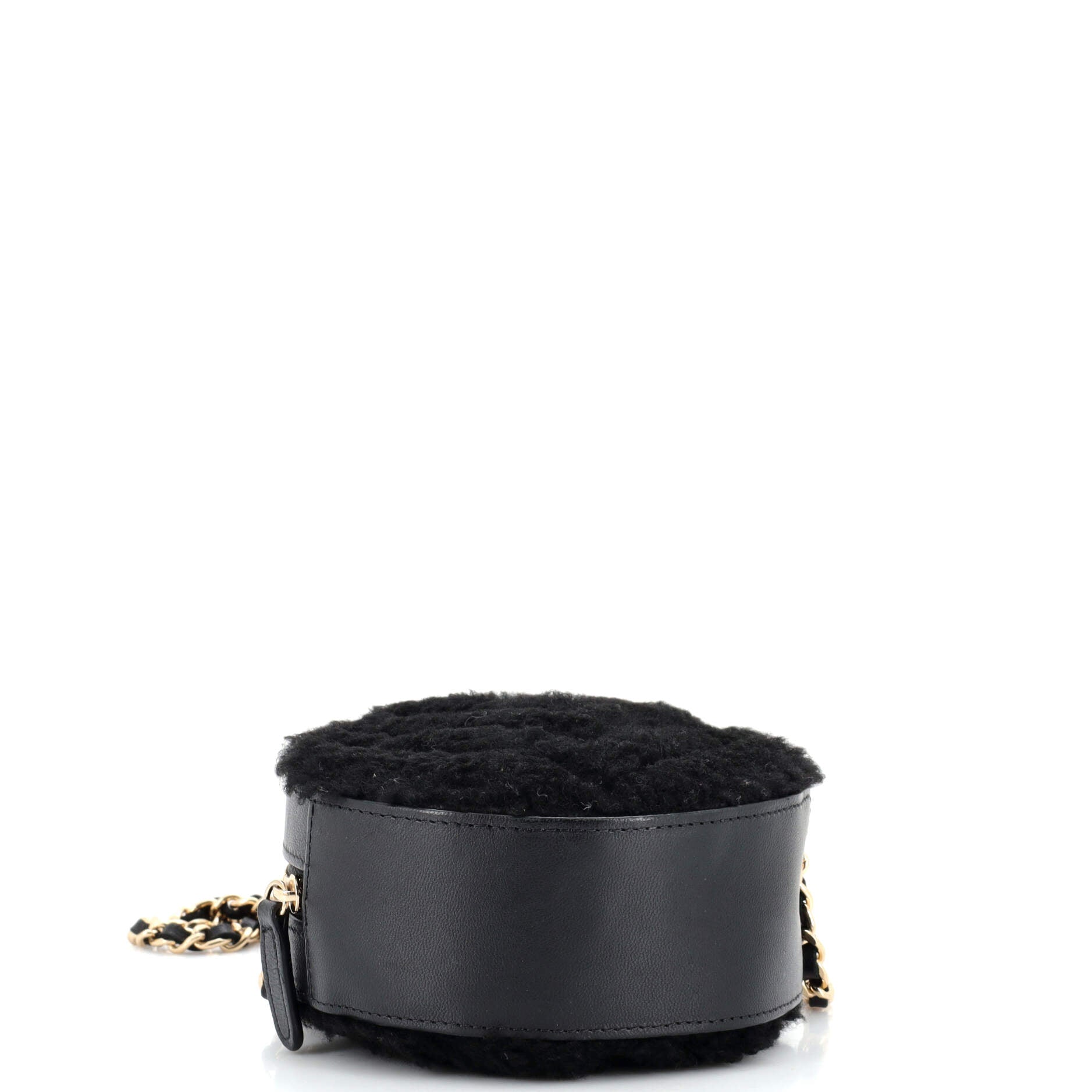 Round Clutch with Chain Chevron Shearling Mini