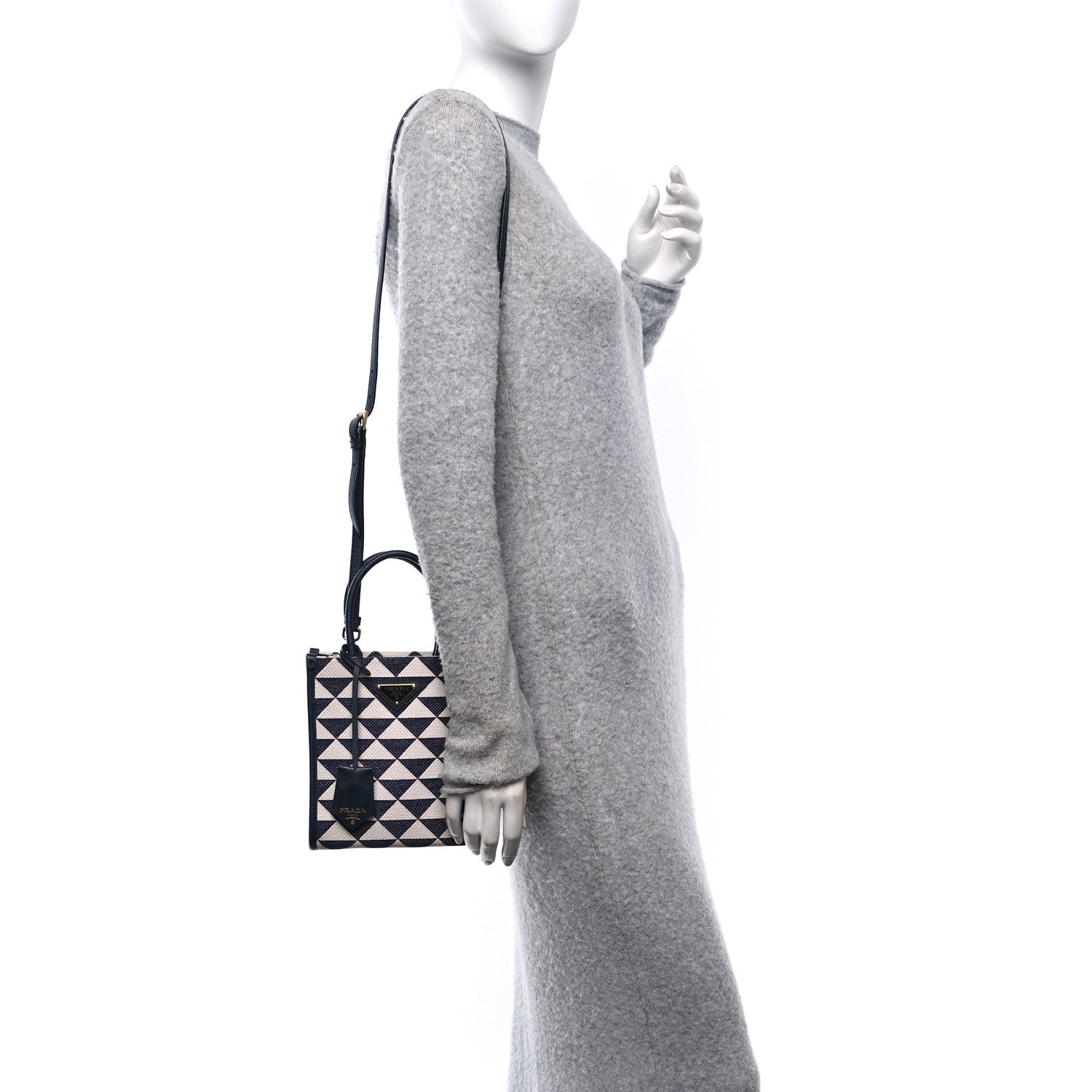 Jacquard Saffiano Triangolo Symbole Embroidered Micro Tote Baltico Talco
