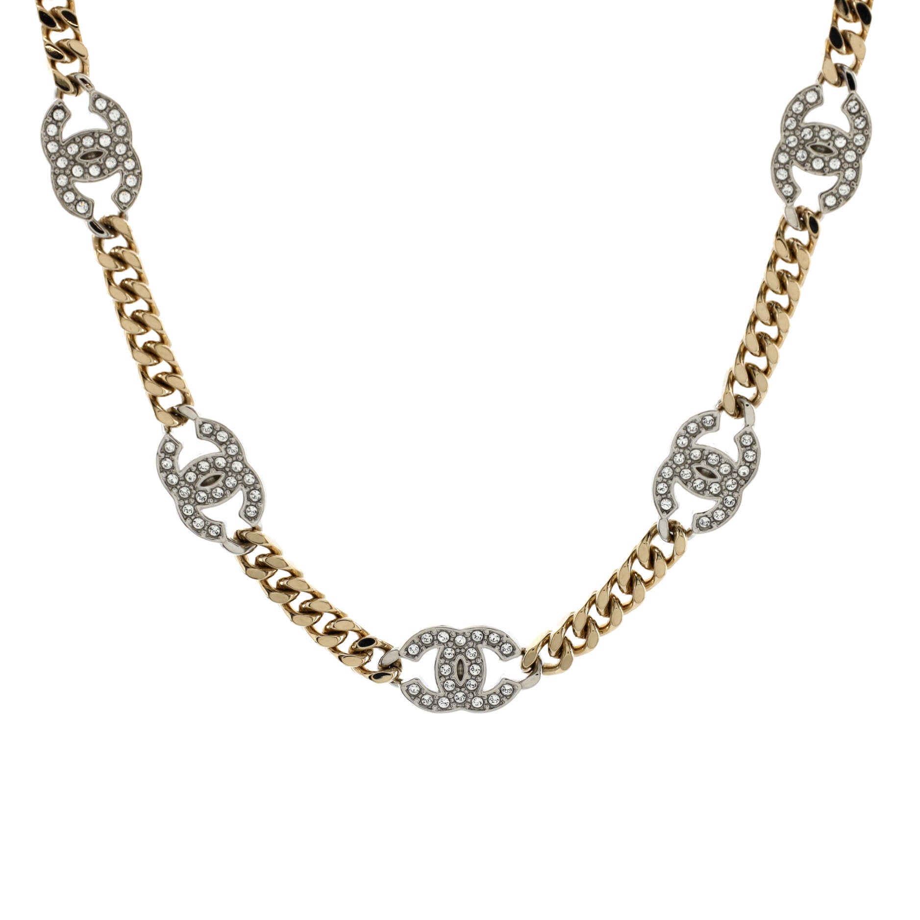 CC Link Choker Necklace Metal with Crystals