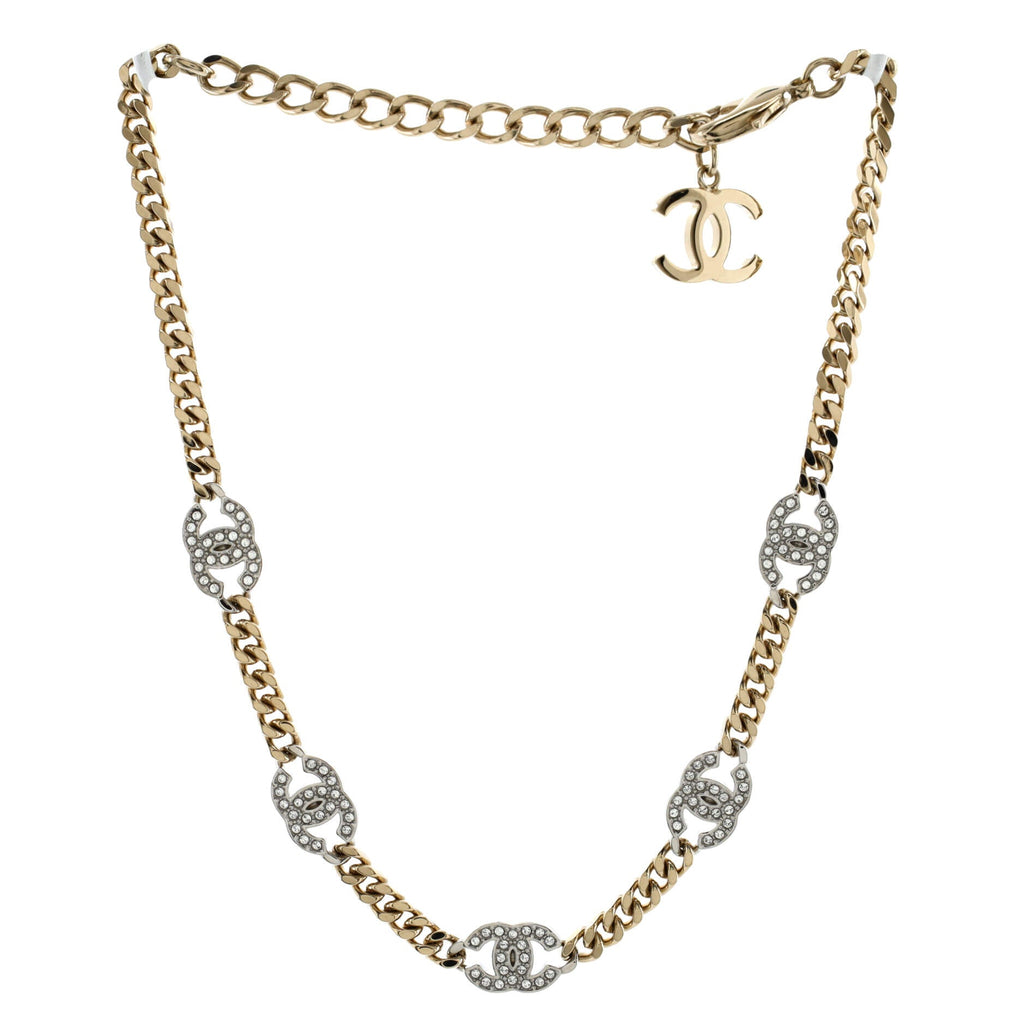 CC Link Choker Necklace Metal with Crystals