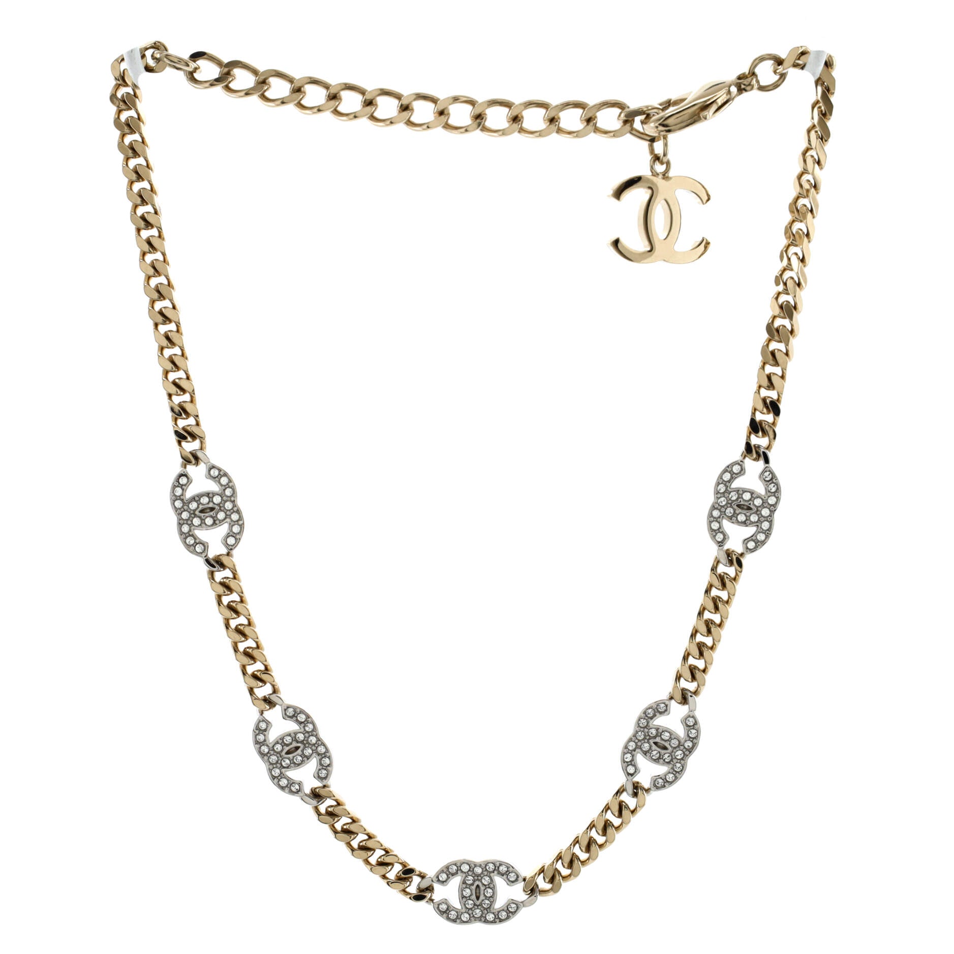 CC Link Choker Necklace Metal with Crystals