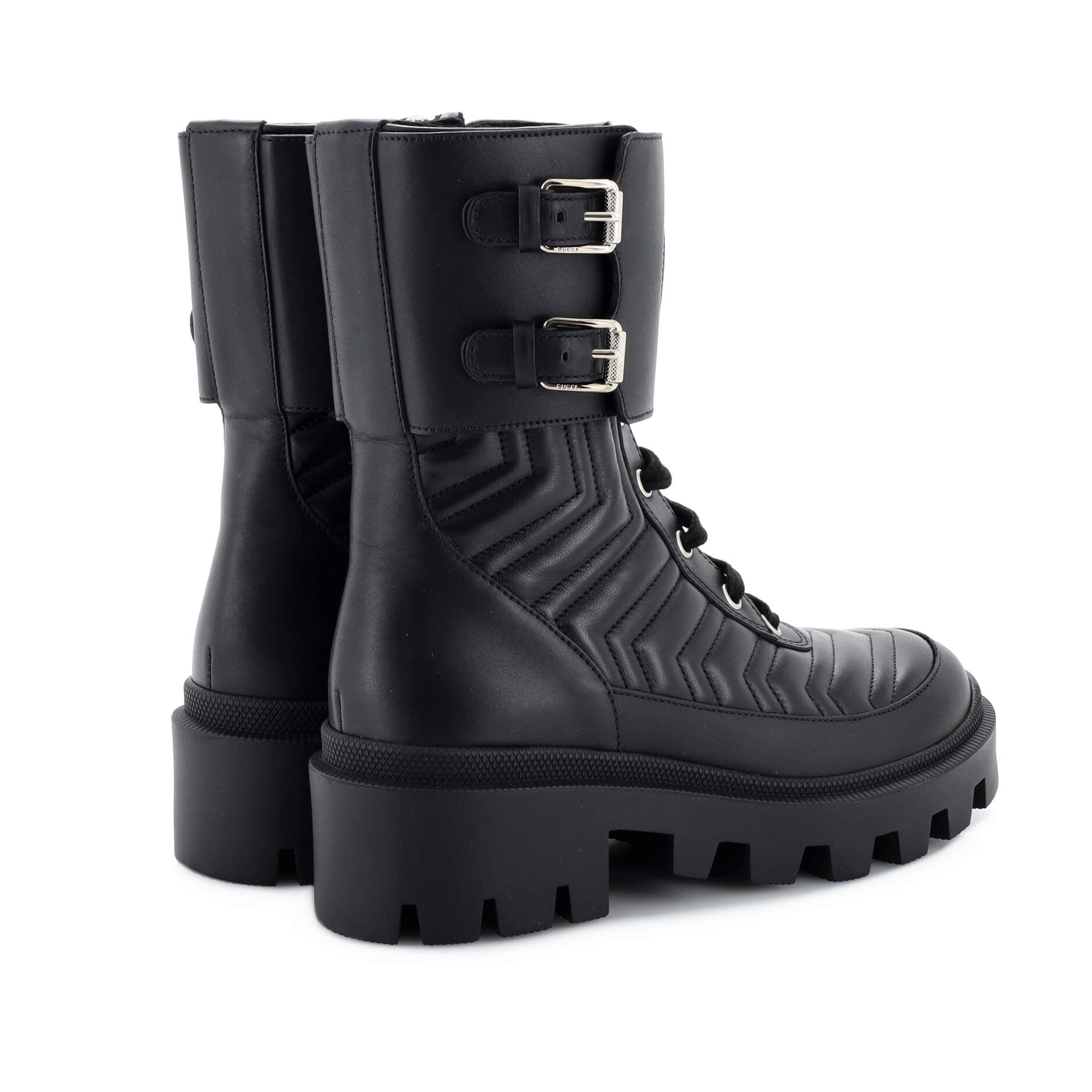 Women's GG Marmont Platform Combat Boots Matelasse Leather