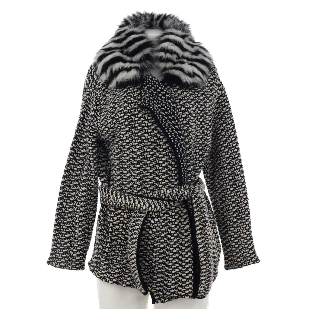 Women's Belted Wrap Coat Wool Blend with Fur
