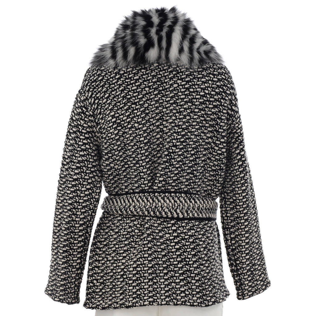 Women's Belted Wrap Coat Wool Blend with Fur